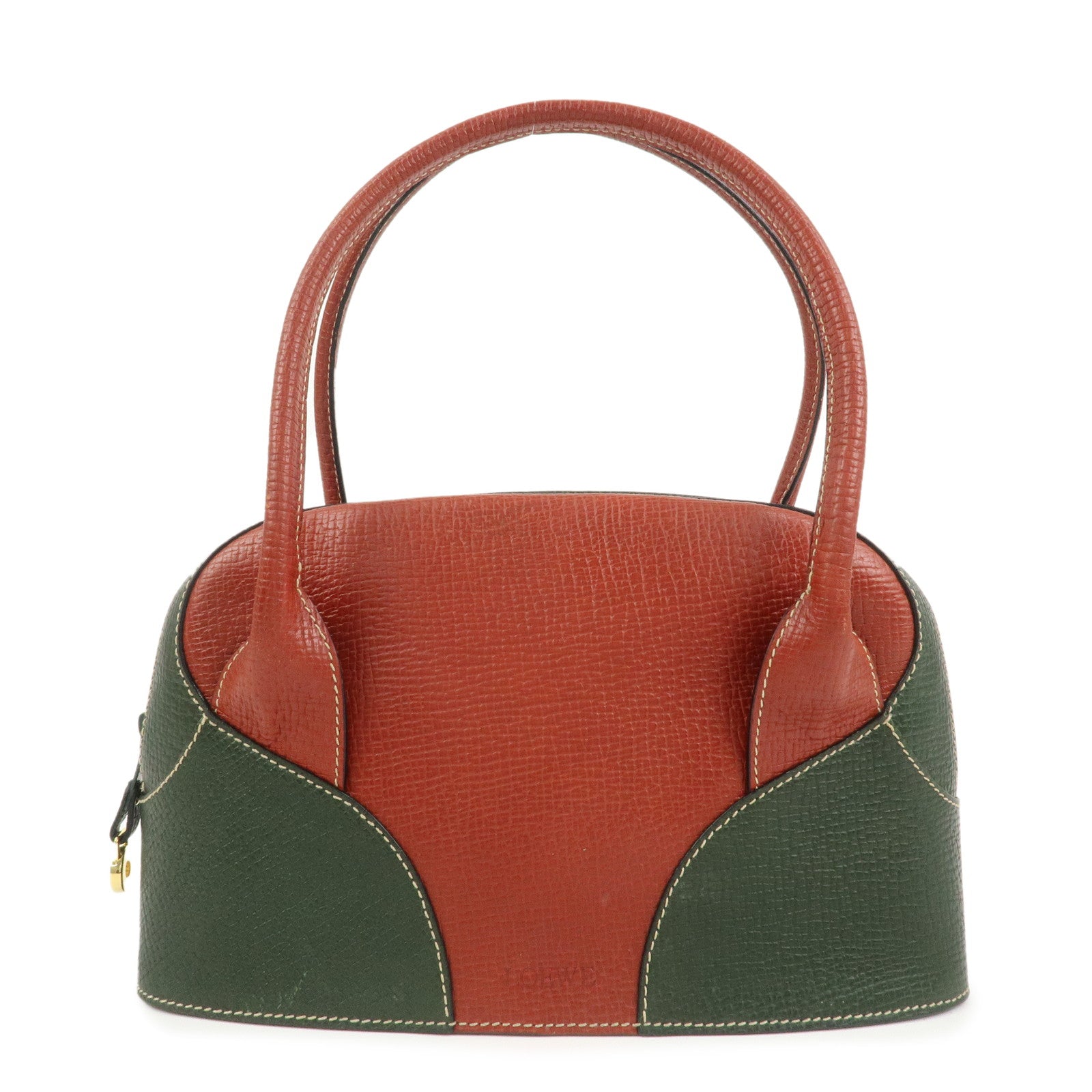 LOEWE Embossed Leather Shoulder Bag Hand Bag Green Red Brown