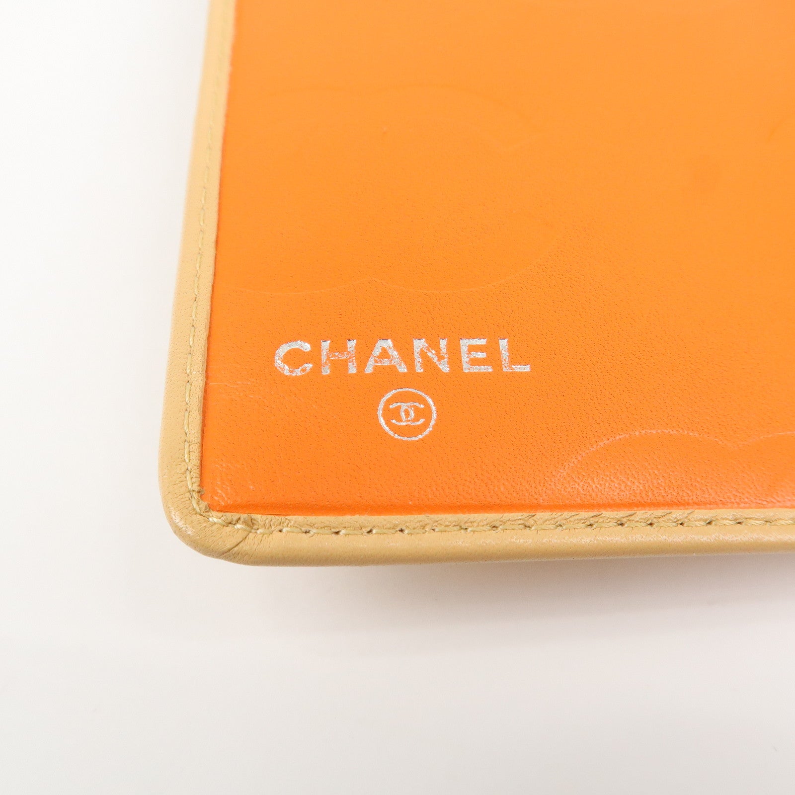 CHANEL Cambon Lamb Skin Leather Bi-fold Wallet Beige A26717