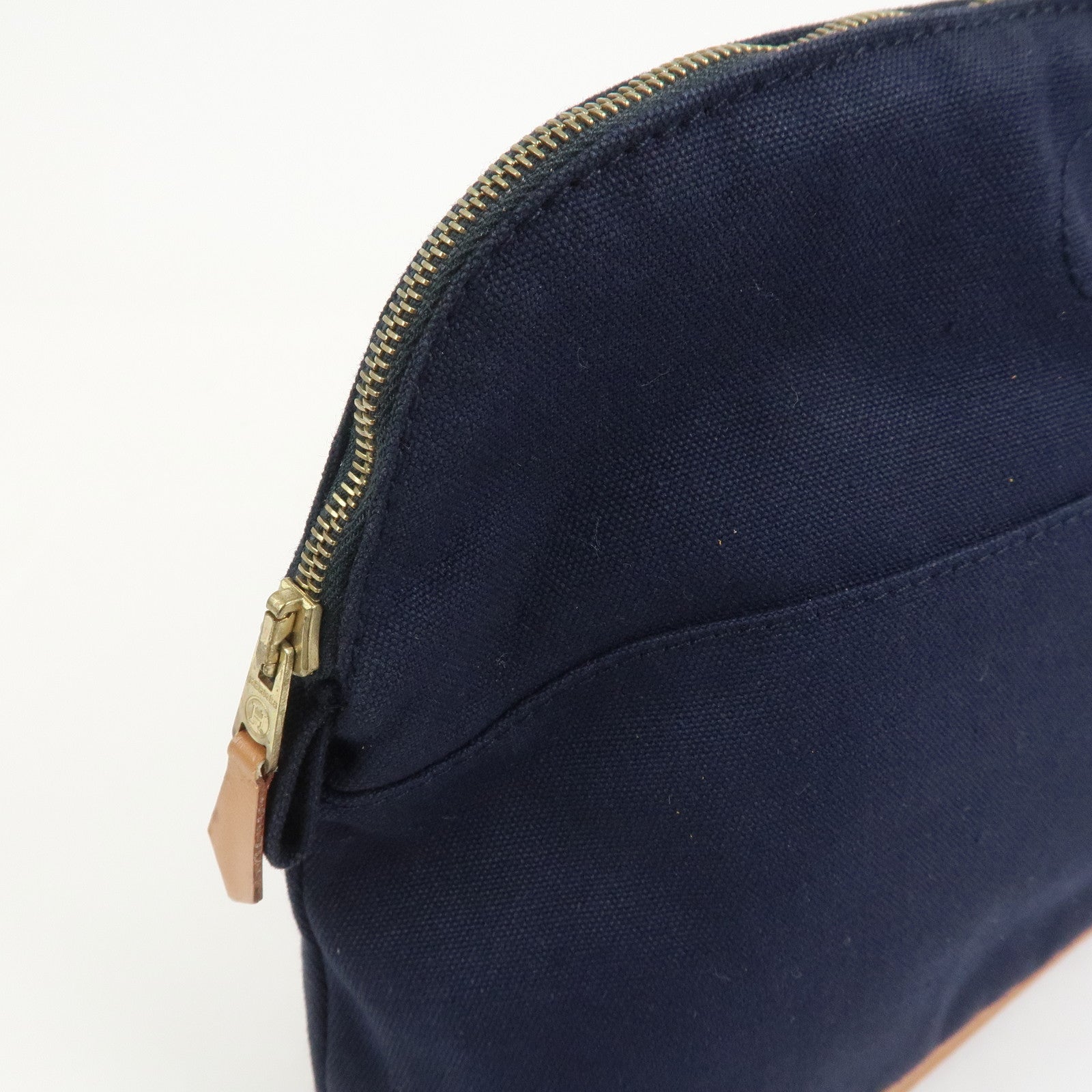 HERMES Canvas Leather Bolide Pouch MM Cosmetic Pouch Navy