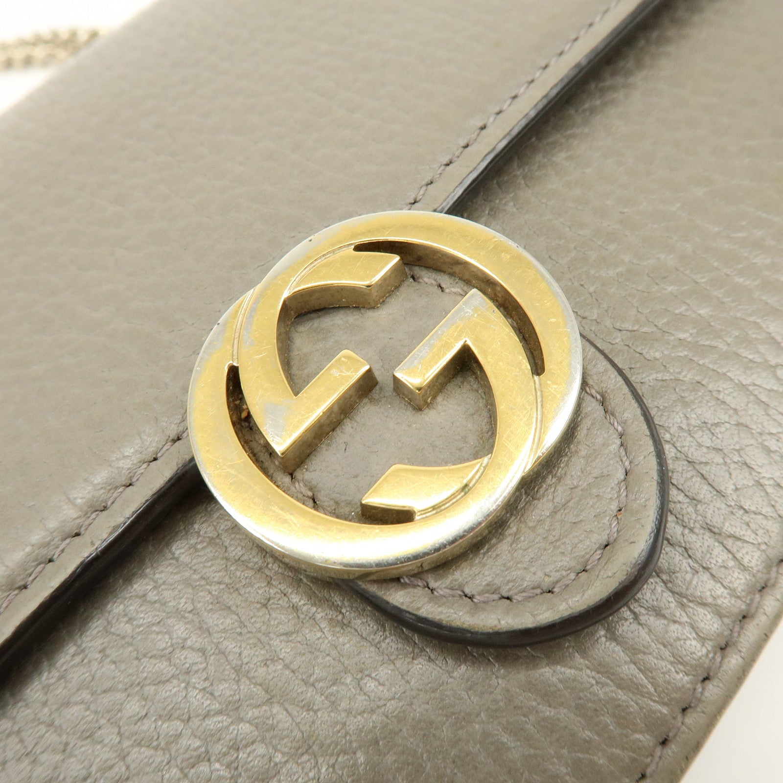 GUCCI Interlocking G Leather Chain Wallet Shoulder Bag Gray 510314