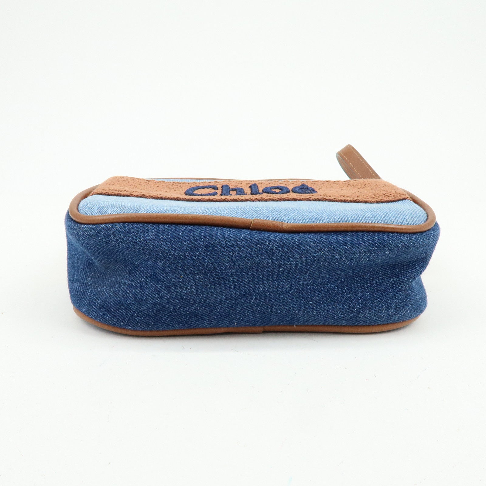 Chloe Denim Leather Canvas Shoulder Bag Crossbody Bag Brown Blue