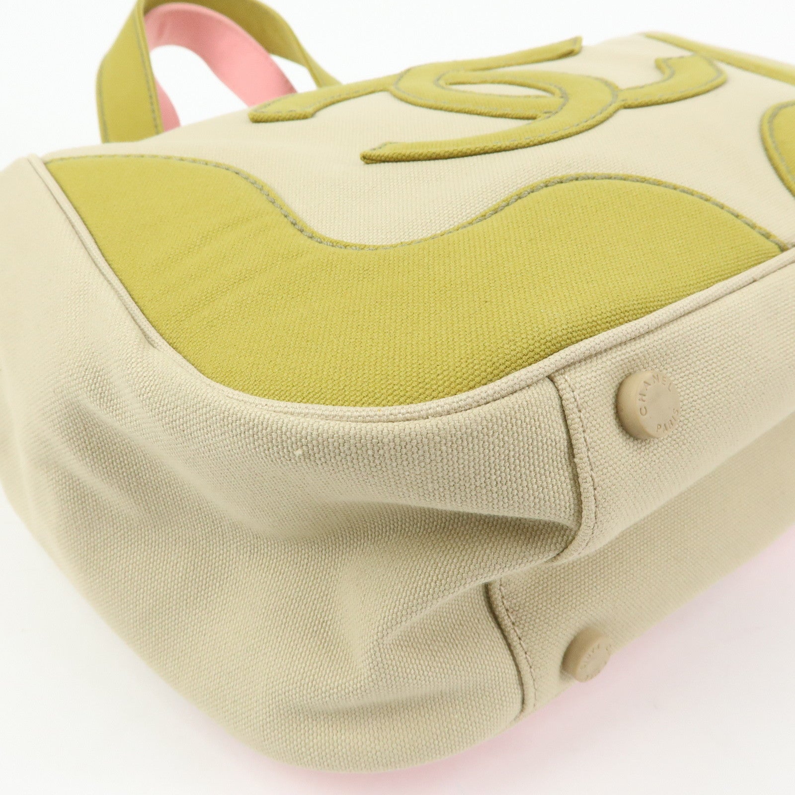 CHANEL Marshmello COCO Mark Canvas Hand Bag Beige Light Green Pink