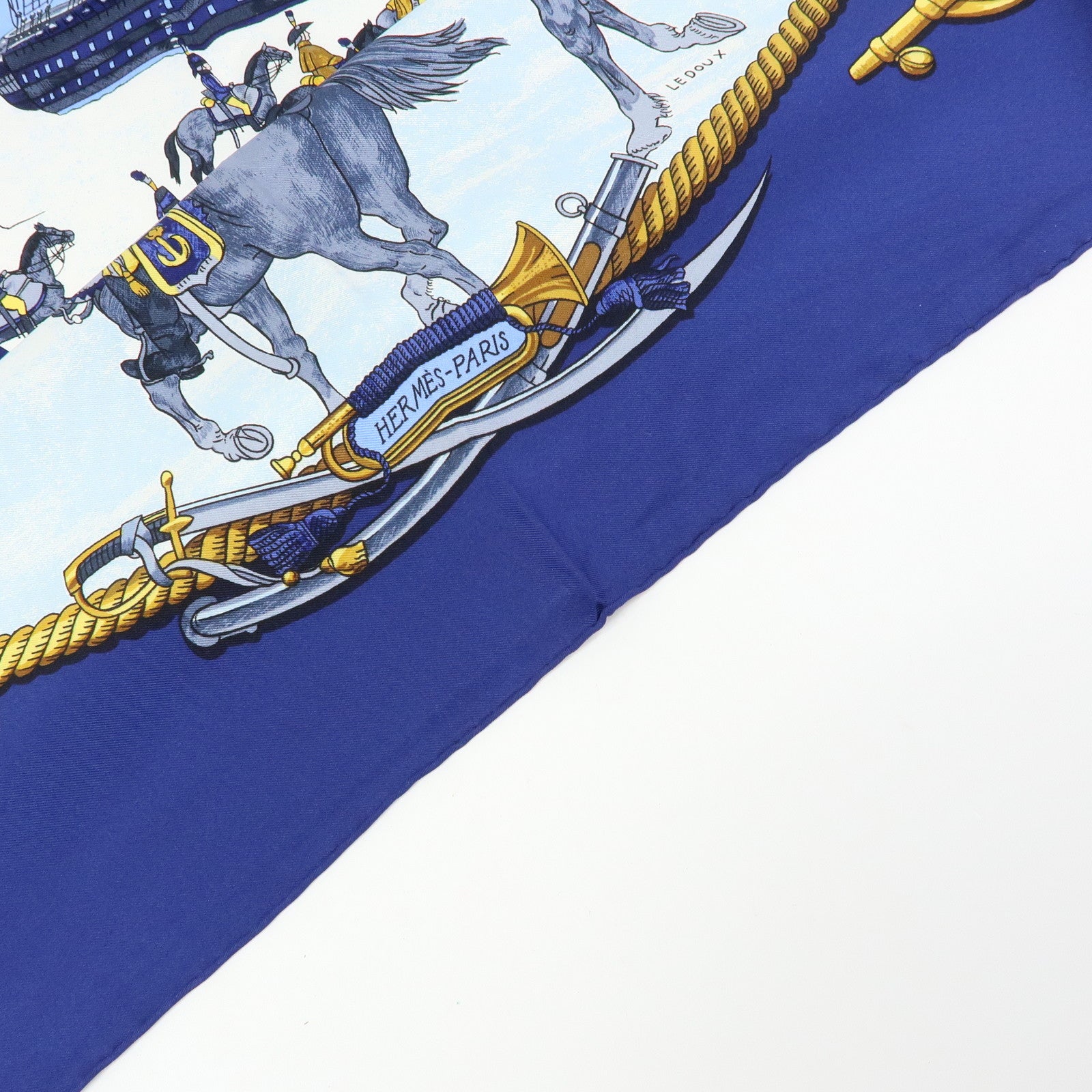 HERMES Carre 90 Silk 100% MARINE ET CAVALERIE Scarf
