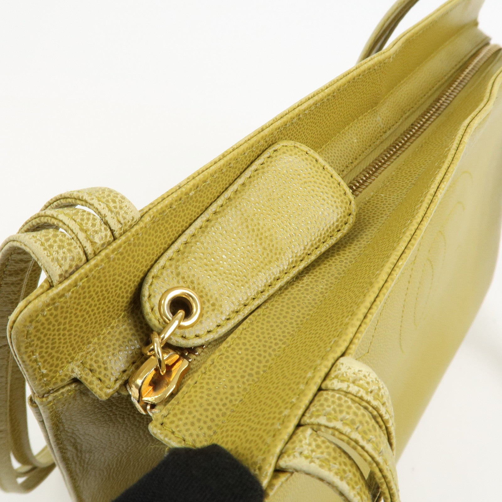 CHANEL COCO Mark Caviaskin Leather Tote Bag Hand Bag Yellow