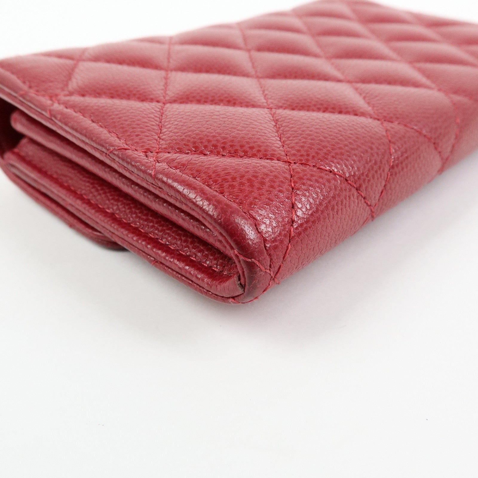 CHANEL COCO Mark Matelasse Caviarskin Flap Long Wallet Red