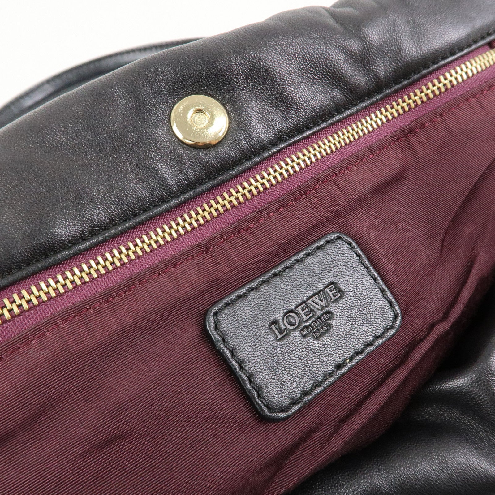 LOEWE Anagram Nappa Leather Hand Bag Drawstring Bag Black