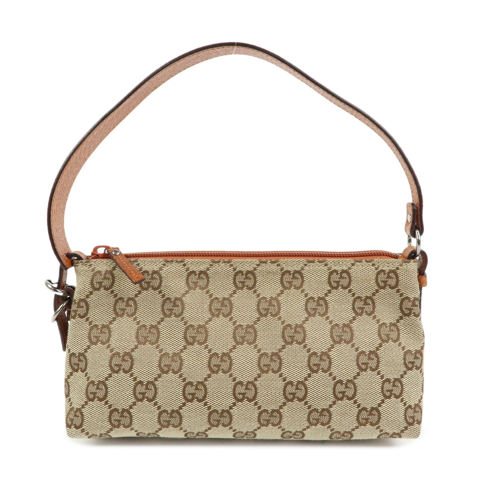 GUCCI GG Canvas Leather Mini Hand Bag Pouch Beige Brown 103399