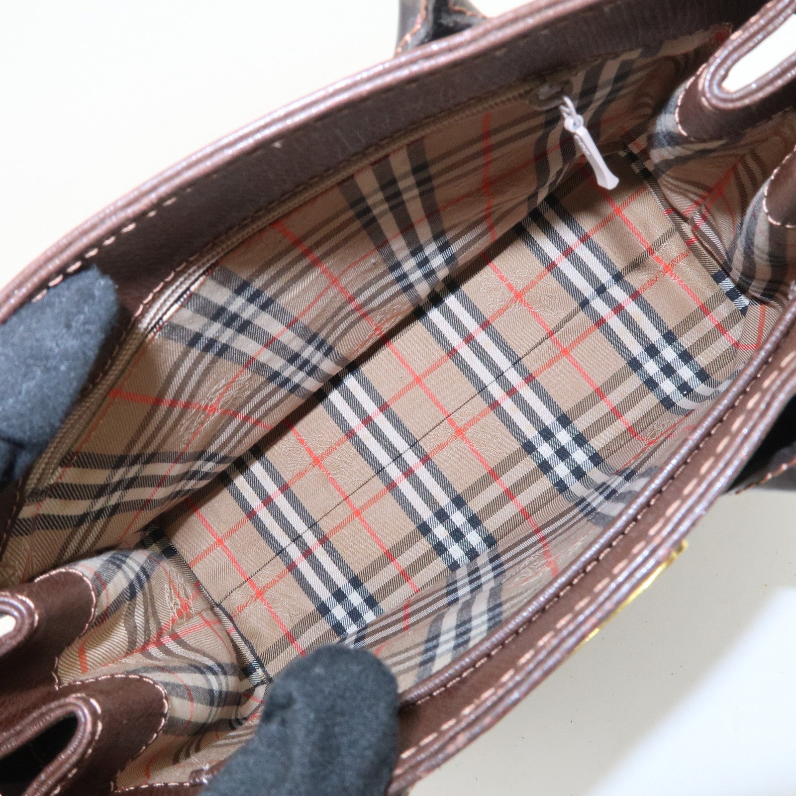 BURBERRY Leather Hand Bag Tote Bag Brown Gold