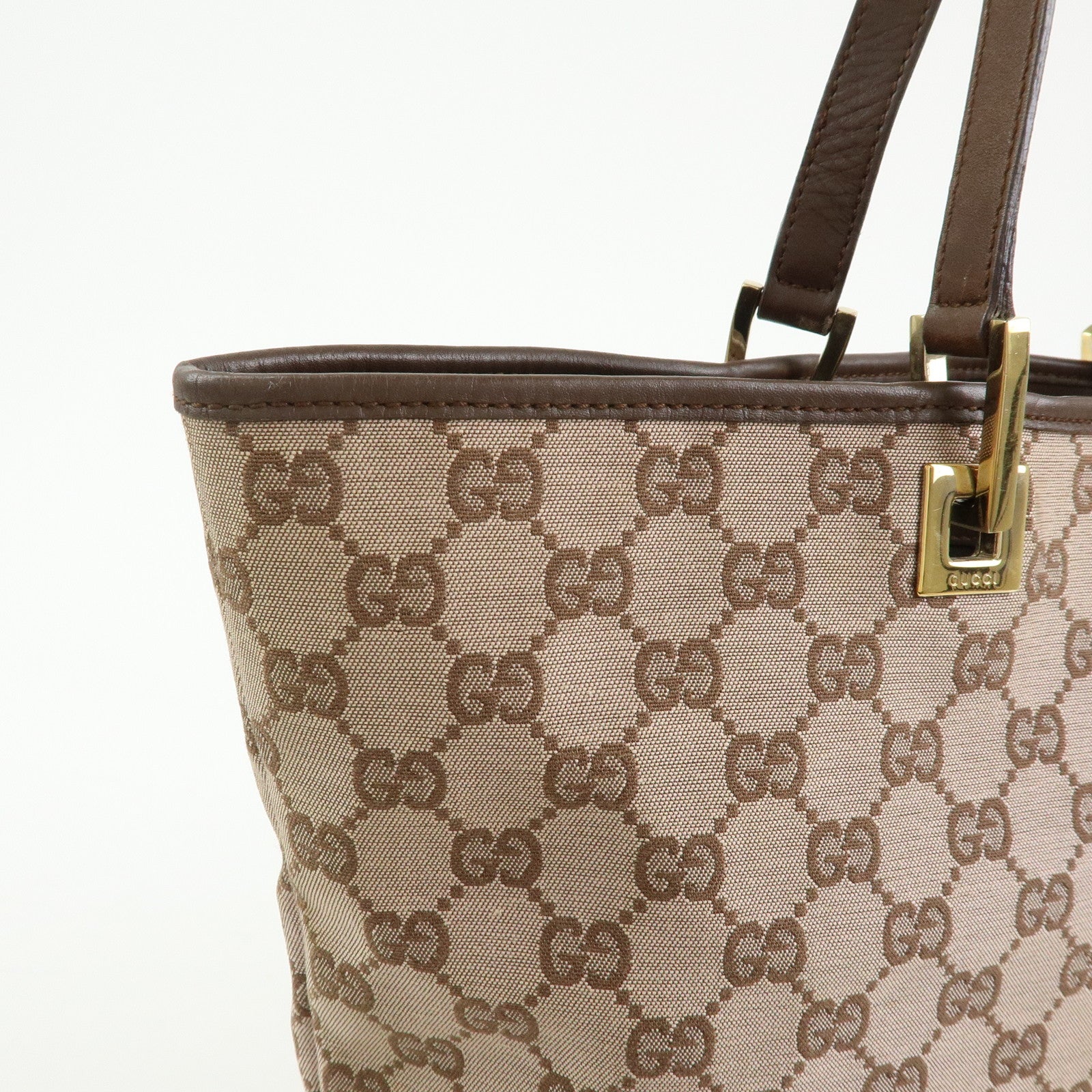 GUCCI GG Canvas Leather Tote Bag Shoulder Bag Brown 002・1098