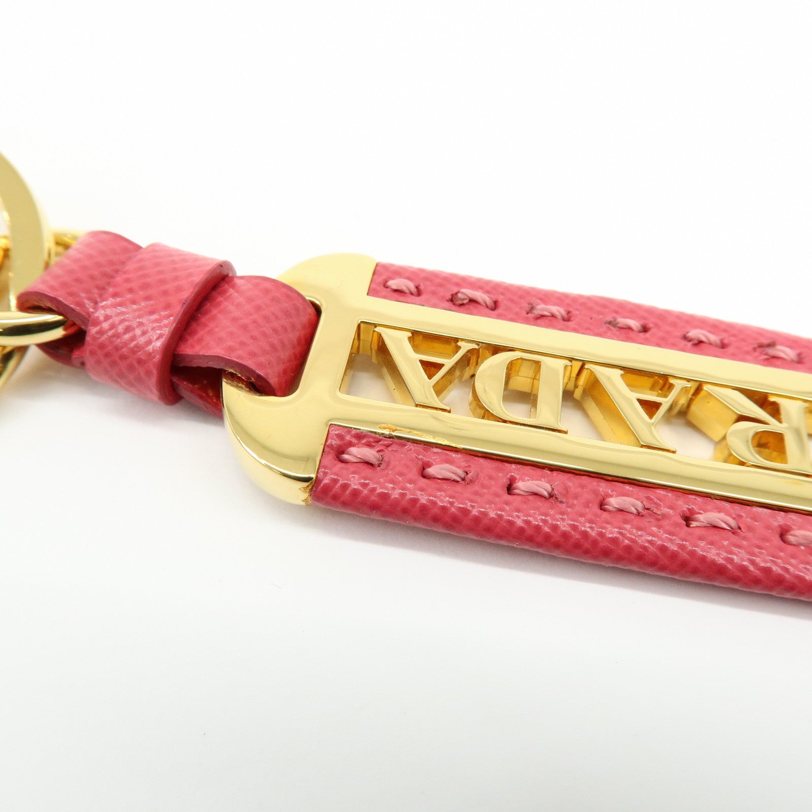 PRADA Logo Leather Metal Bag Charm Key Charm Pink Gold