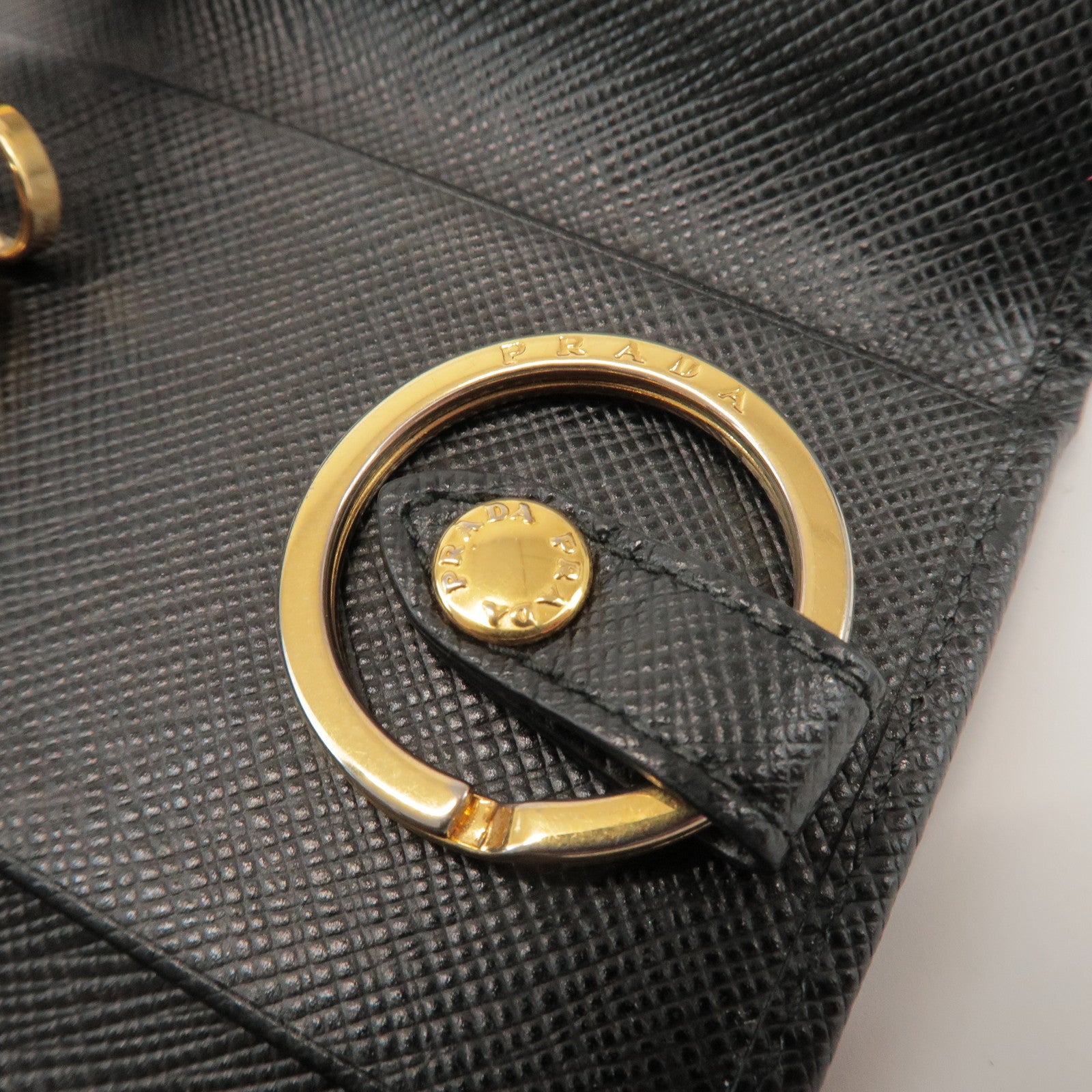 PRADA Saffiano Leather 4 Rings Key Case Key Holder Black 1PG004