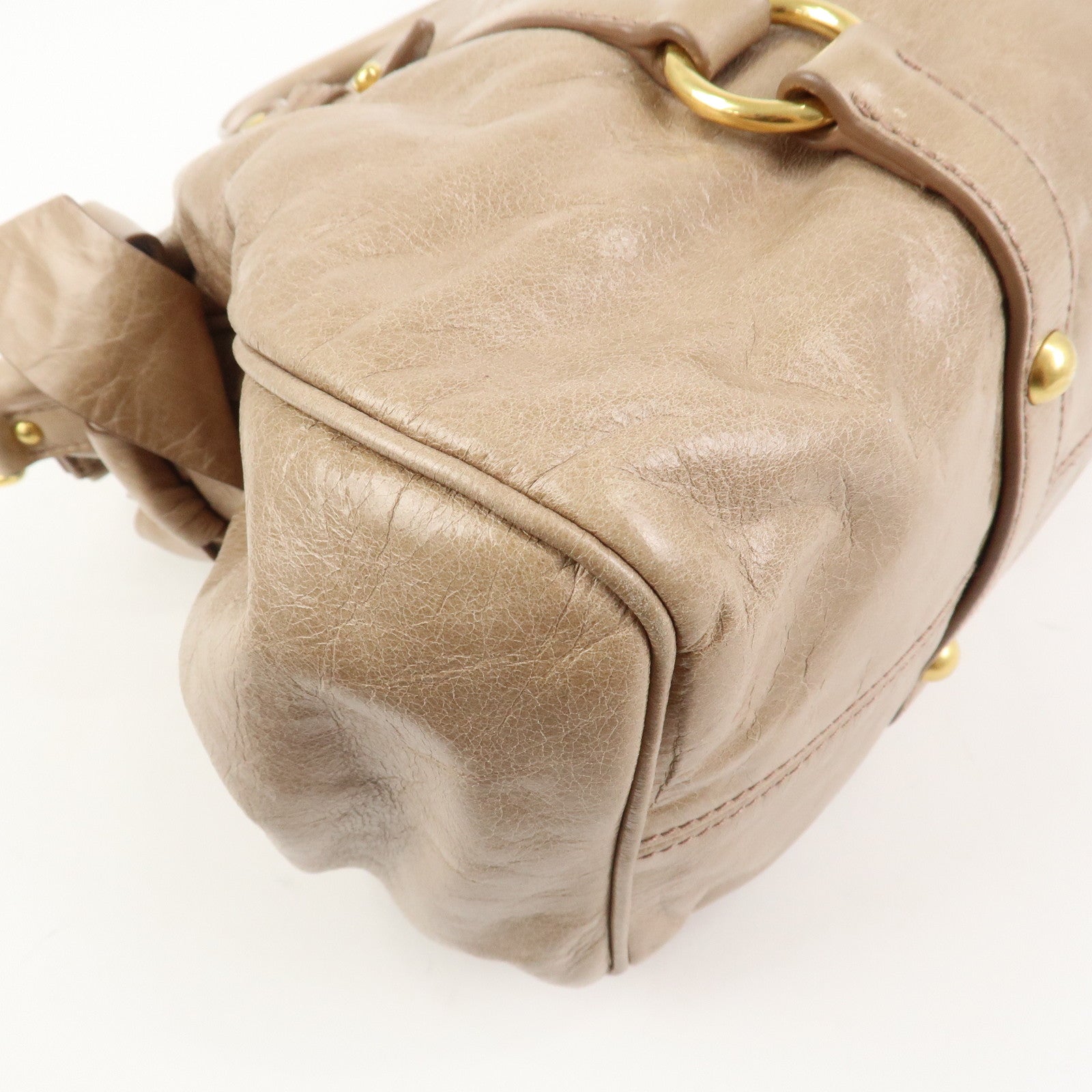 MIU MIU Ribbon Leather 2Way Bag Shoulder Bag Hand Bag Brown RT0365