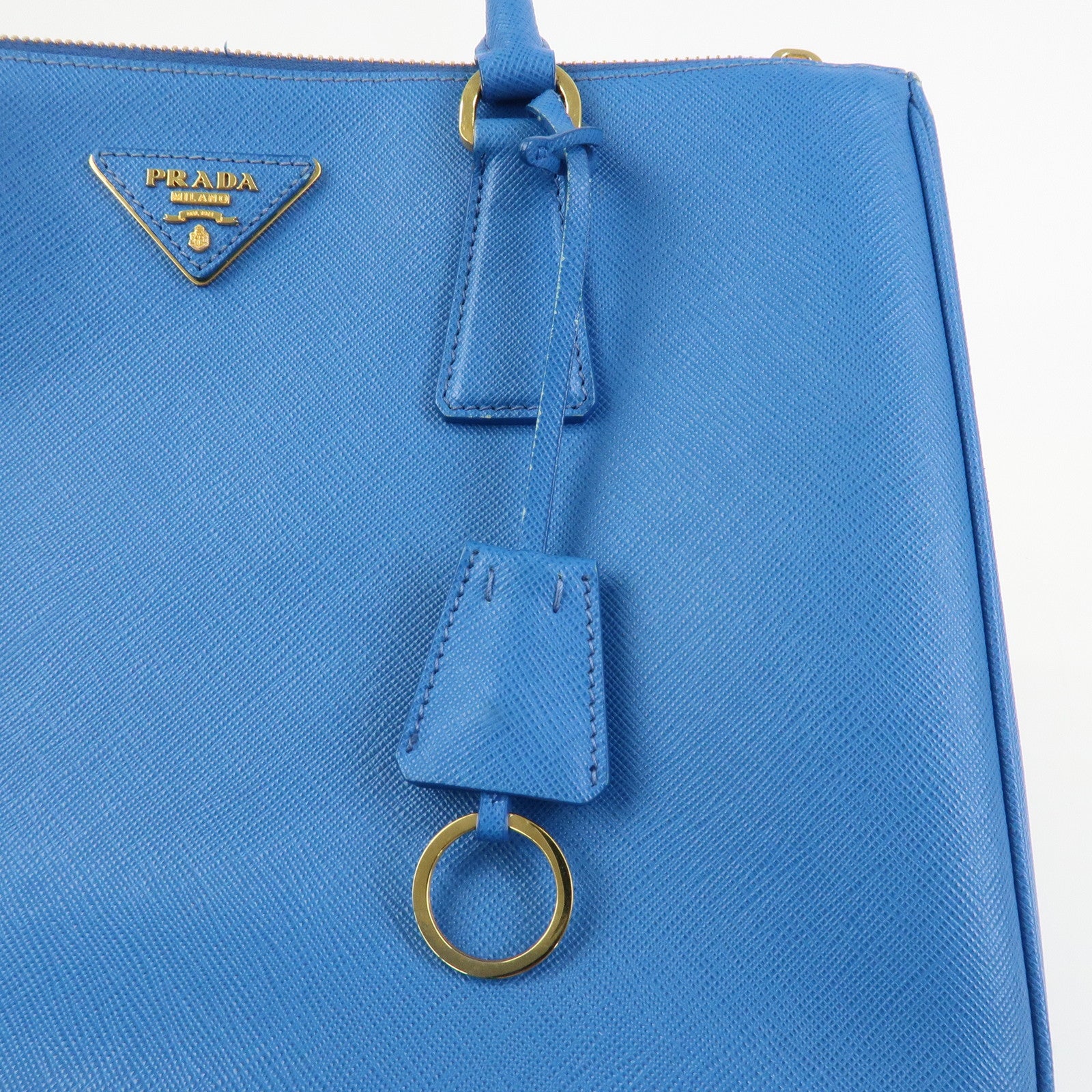 PRADA Triangle Logo Galleria Saffiano Leather 2Way Bag Blue 1BA274