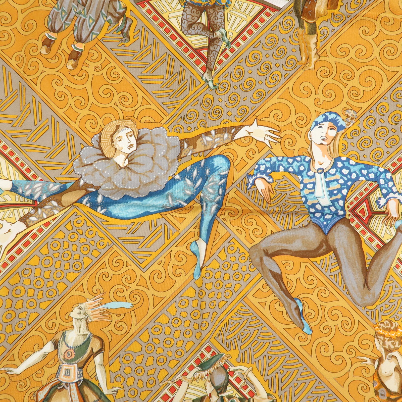 HERMES Carre 90 Silk 100% Scarf LES BALLETS RUSSES Orange