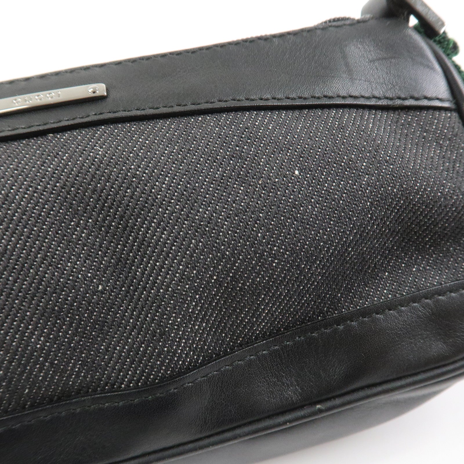 GUCCI Sherry Denim Leather Accessory Pouch Hand Bag Black 92820