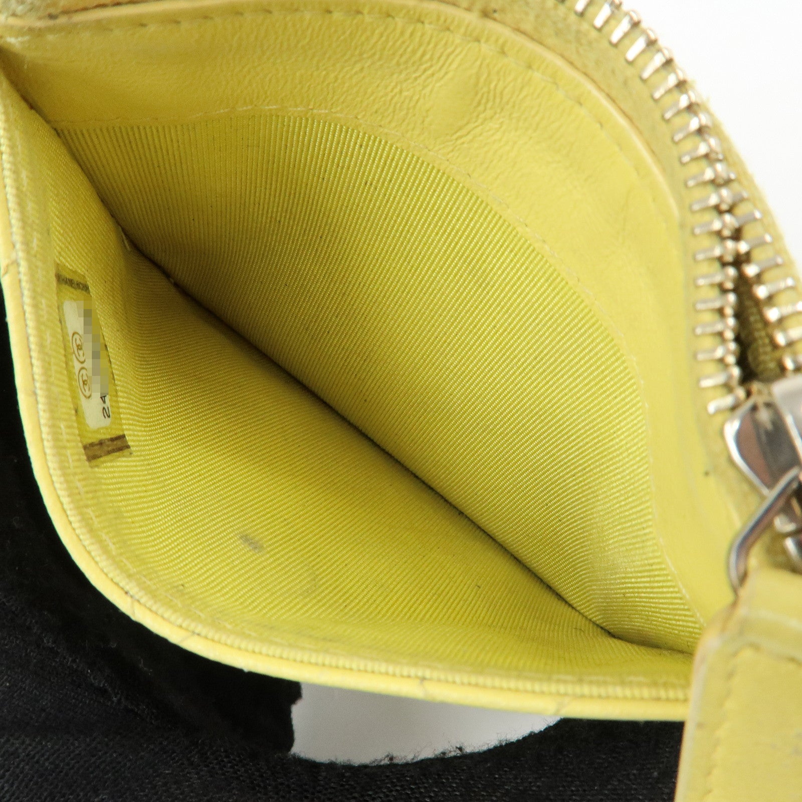 CHANEL Matelasse COCO Mark Lamb Skin Card Case Card Holder Yellow
