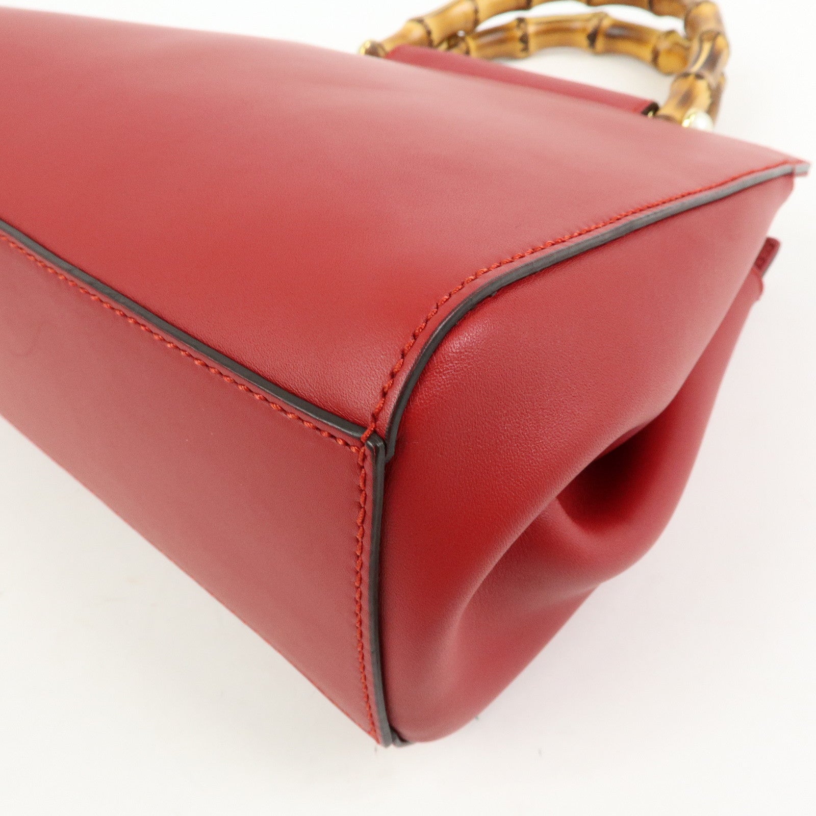 GUCCI Bamboo Nymphaea Leather 2Way Bag Hand Bag Red 453767