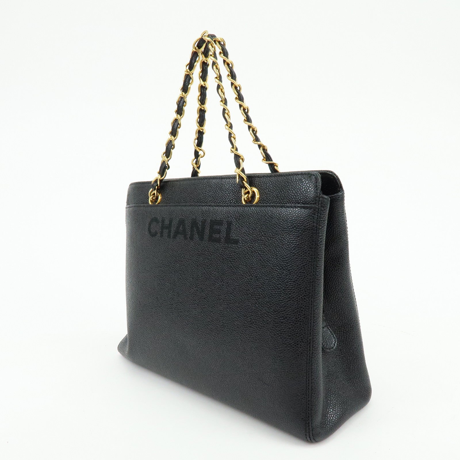 CHANEL Caviarskin Tote Bag Hand Bag Black A08913