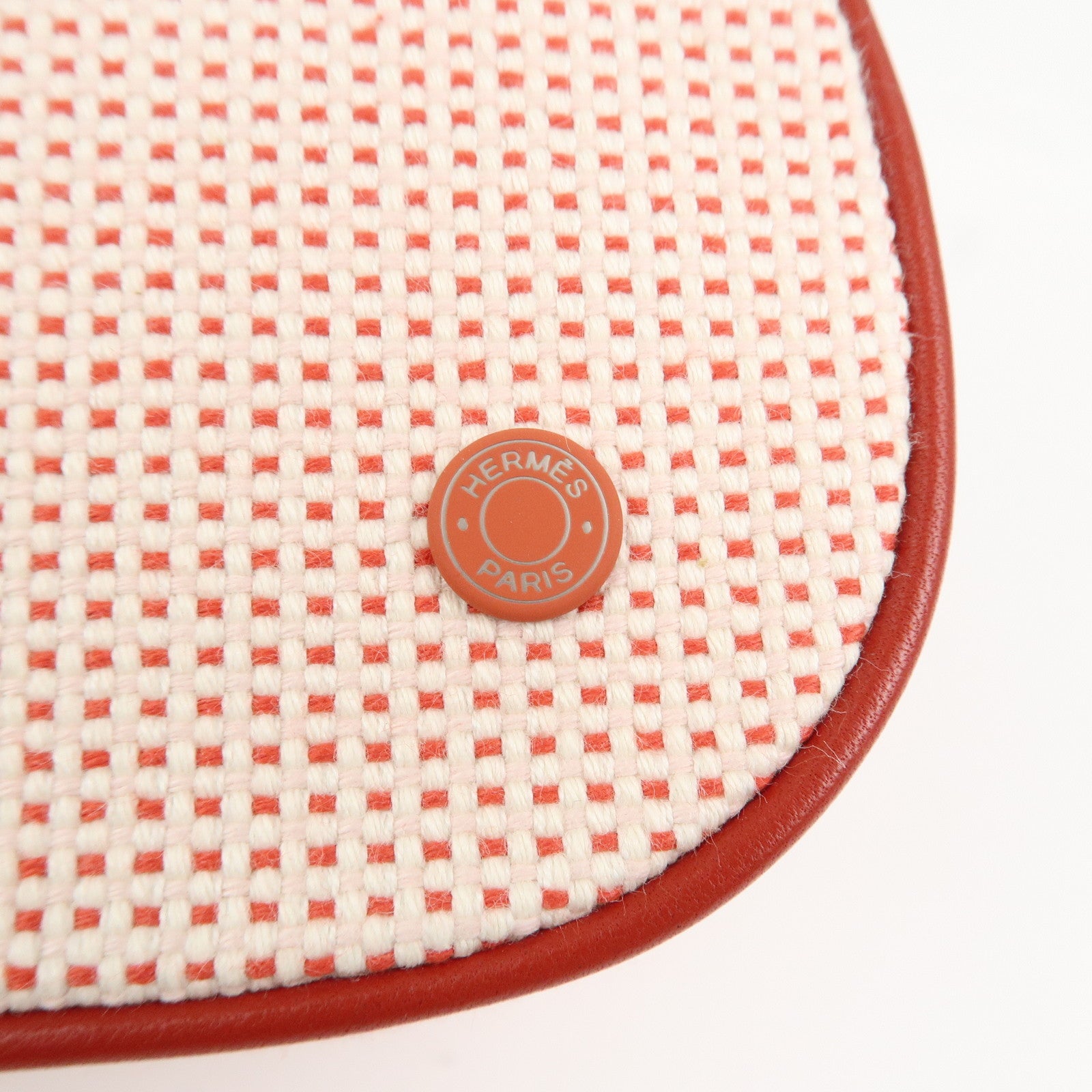 HERMES Escale Cotton100% Leather Pouch Cosmetics Pouch Vermilion