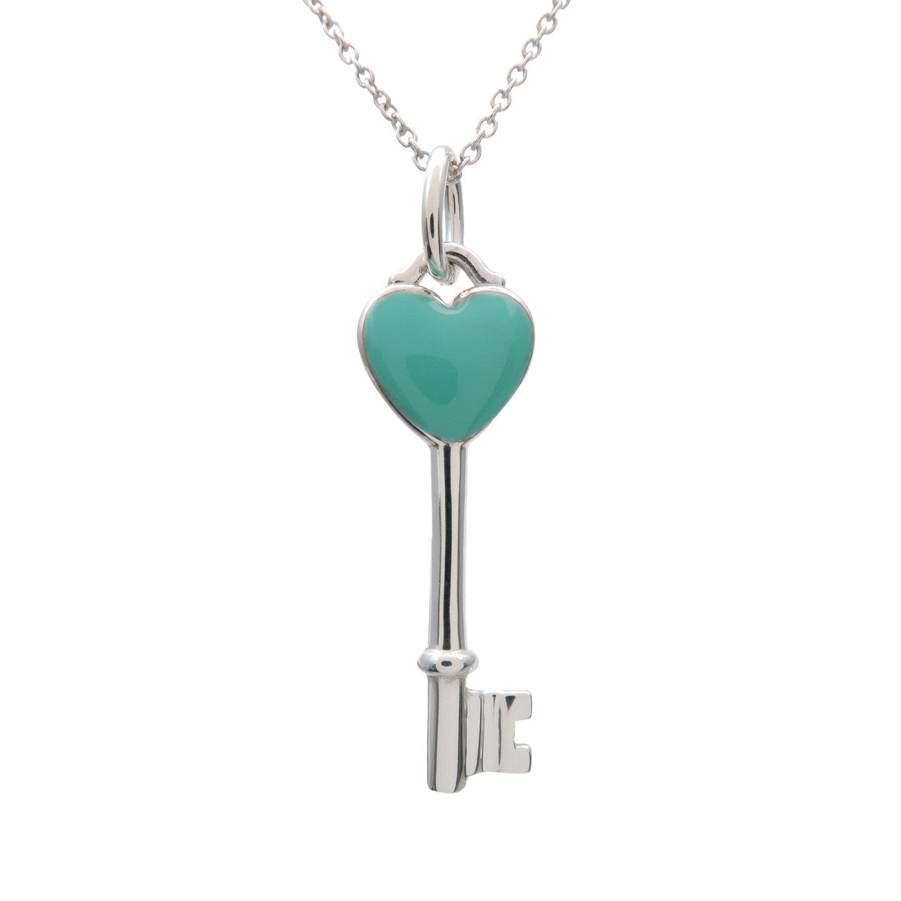 Tiffany & Co Heart Key Charm Necklace SV925 Silver Blue