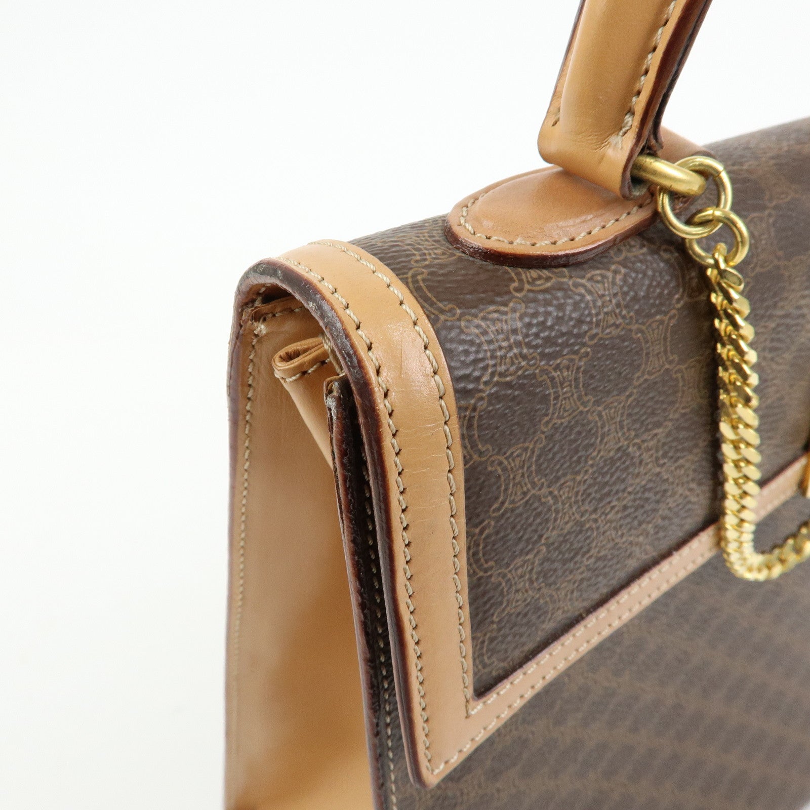 CELINE Macadam PVC Leather Hand Bag Top Handle Flap Bag Brown