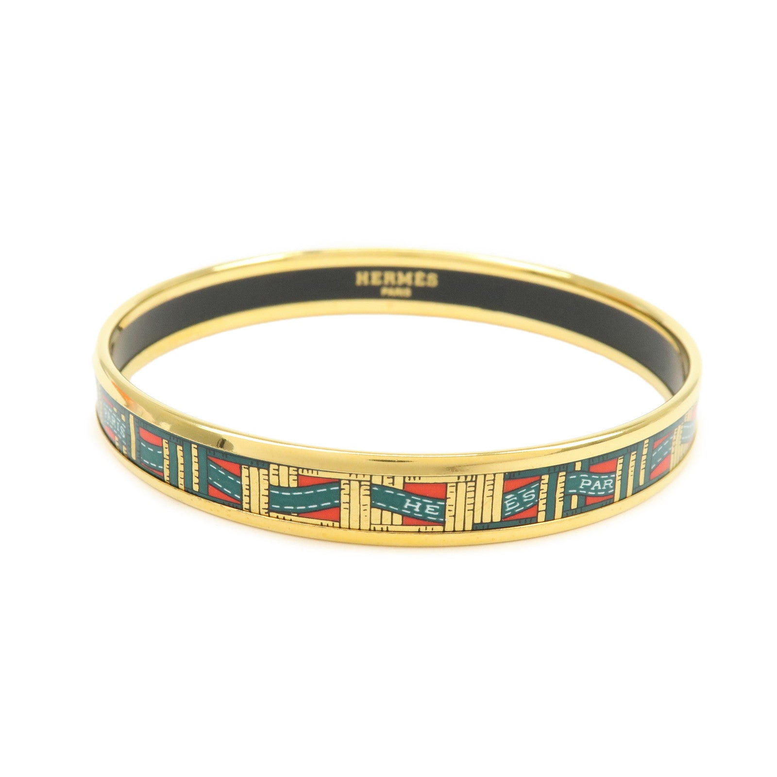 HERMES Email PM Bangle Gold Plated Bracelet Green Red