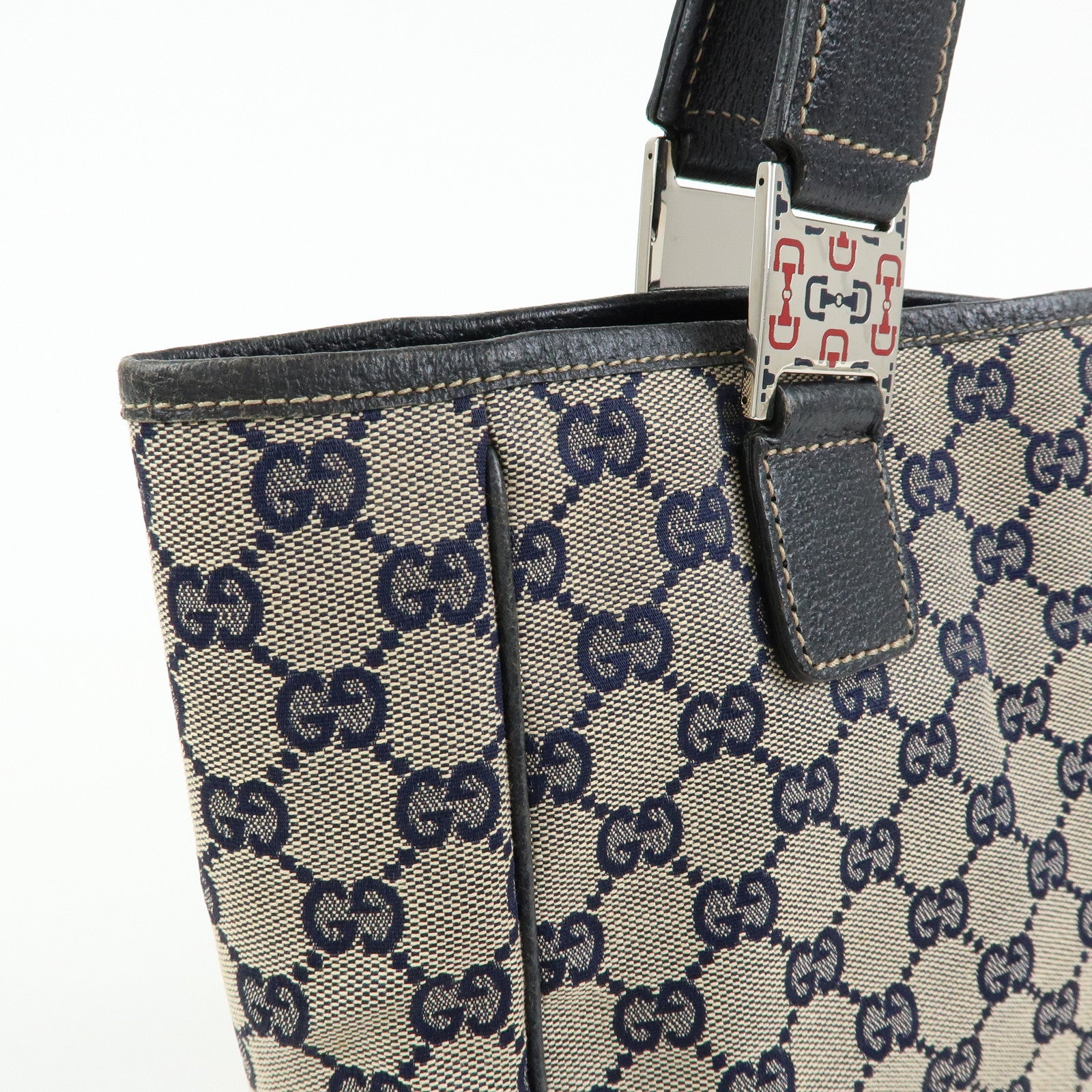 GUCCI Sherry Horsebit GG Canvas Leather Tote Bag Hand Bag 145810