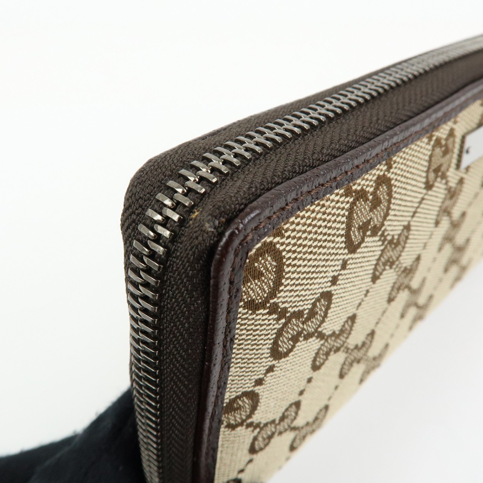 GUCCI GG Canvas Leather Round Zippy Long Wallet Beige Brown 112724