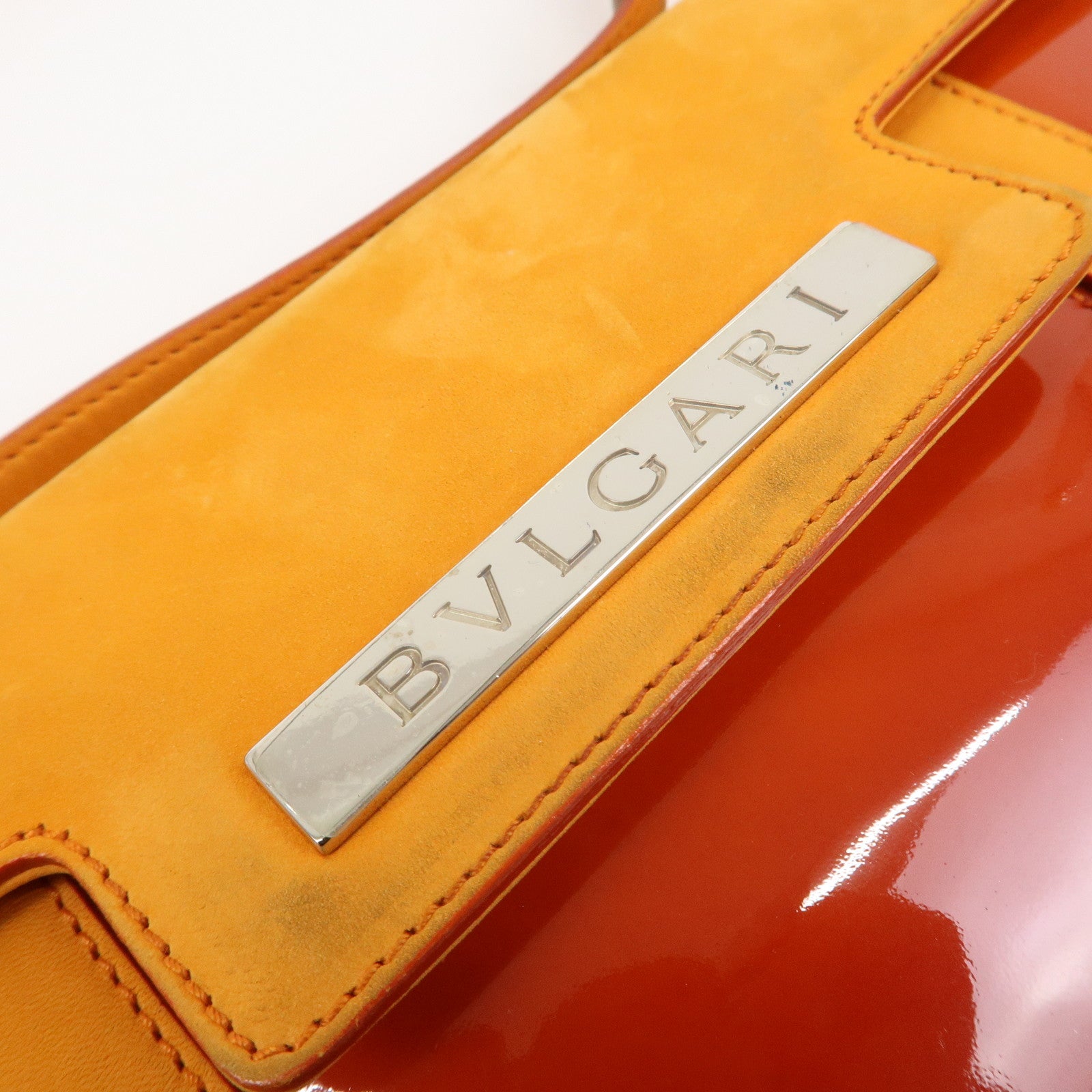 BVLGARI Patent Leather Shoulder Bag Hand Bag Orange