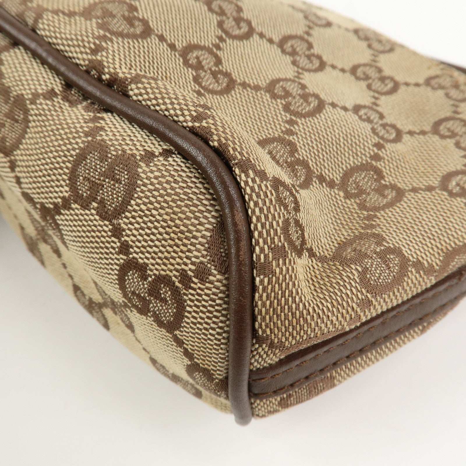 GUCCI Boat Bag GG Canvas Leather Hand Bag Brown 07198