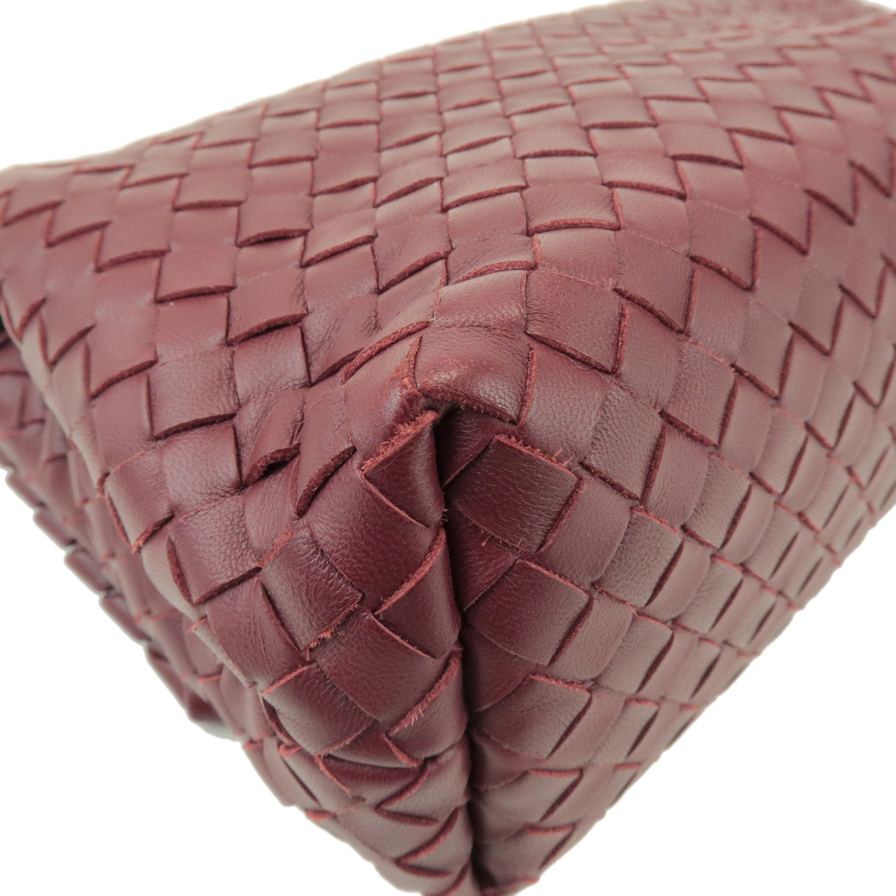 BOTTEGA VENETA Intrecciato Lamb Skin Chain Shoulder Bag Bordeaux