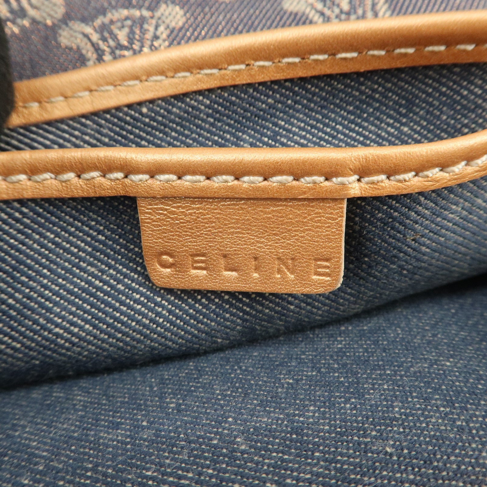 CELINE Macadam Denim Leather Shoulder Bag Metalic Pink Beige Navy