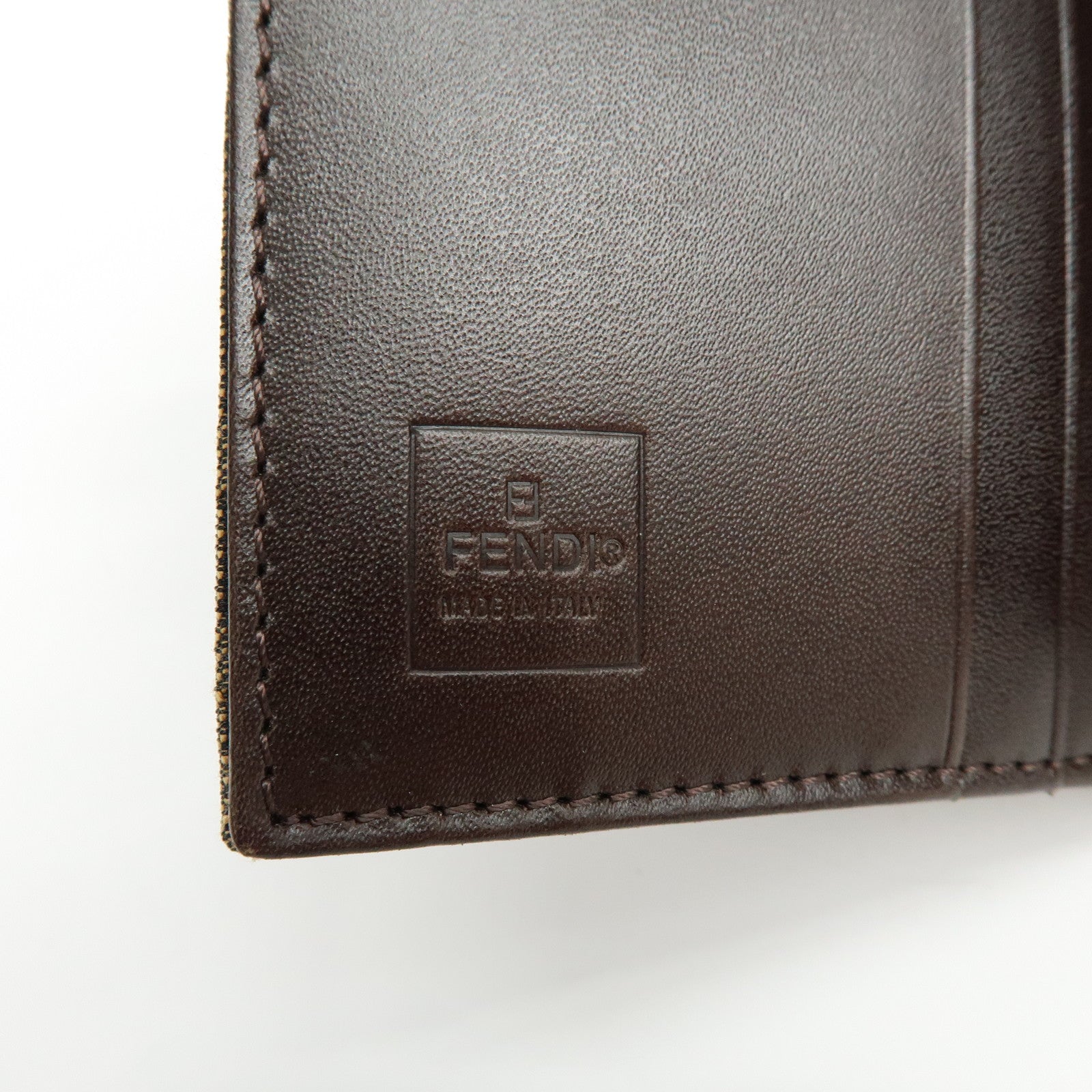 FENDI Zucca Canvas Leather Bi-fold Compact Wallet Brown 8M0033