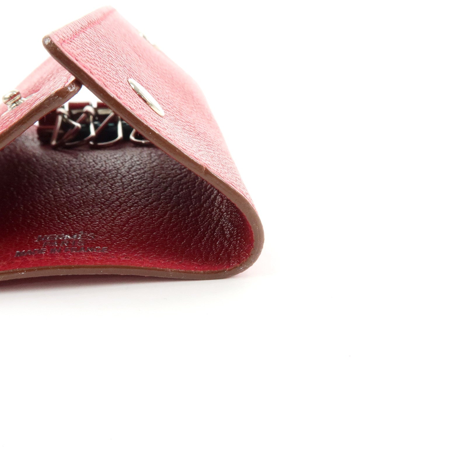 HERMES Sellier Etui Cles 4 Chevre Leather Key Case Key Holder Pink
