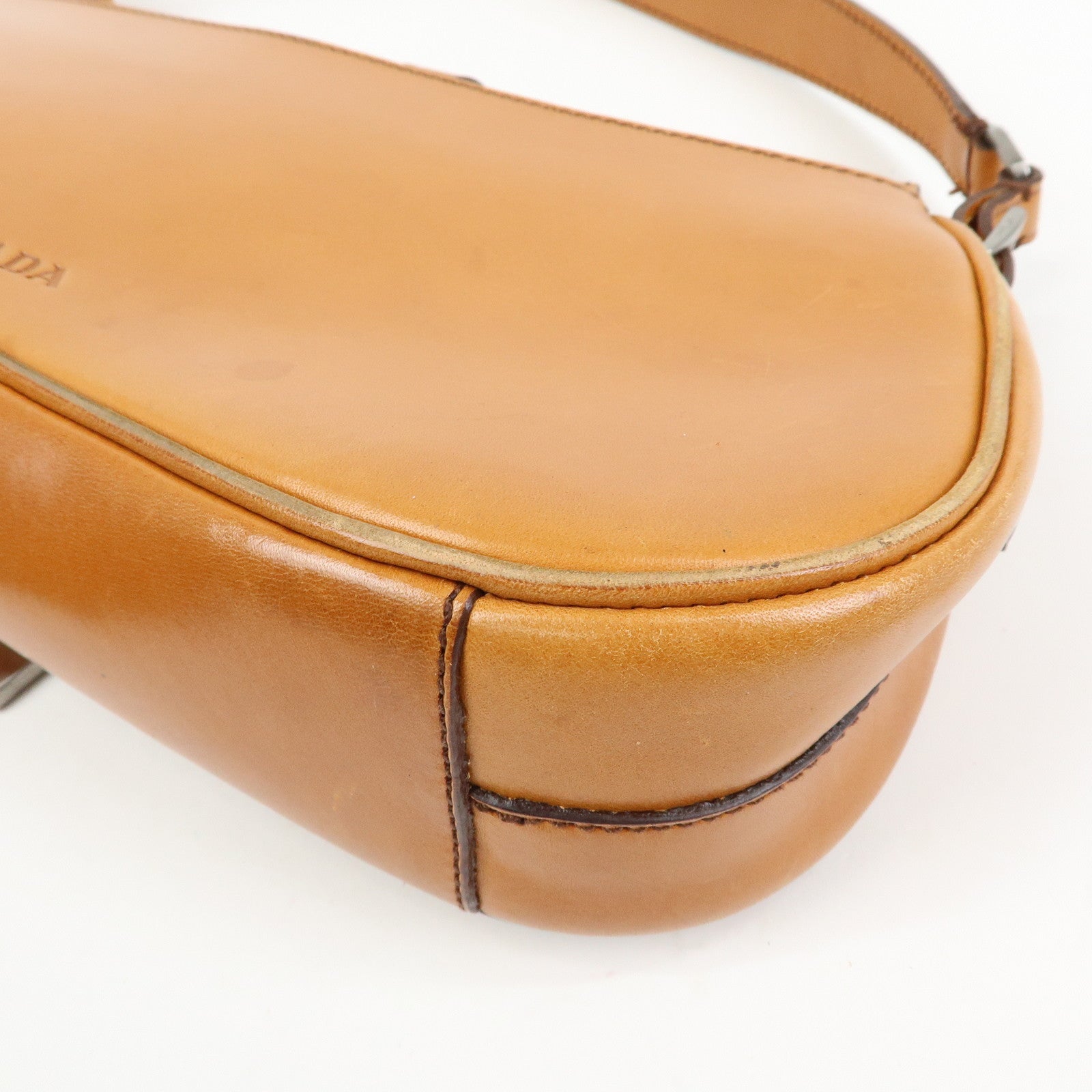 PRADA Logo Leather Shoulder Bag Hand Bag Brown
