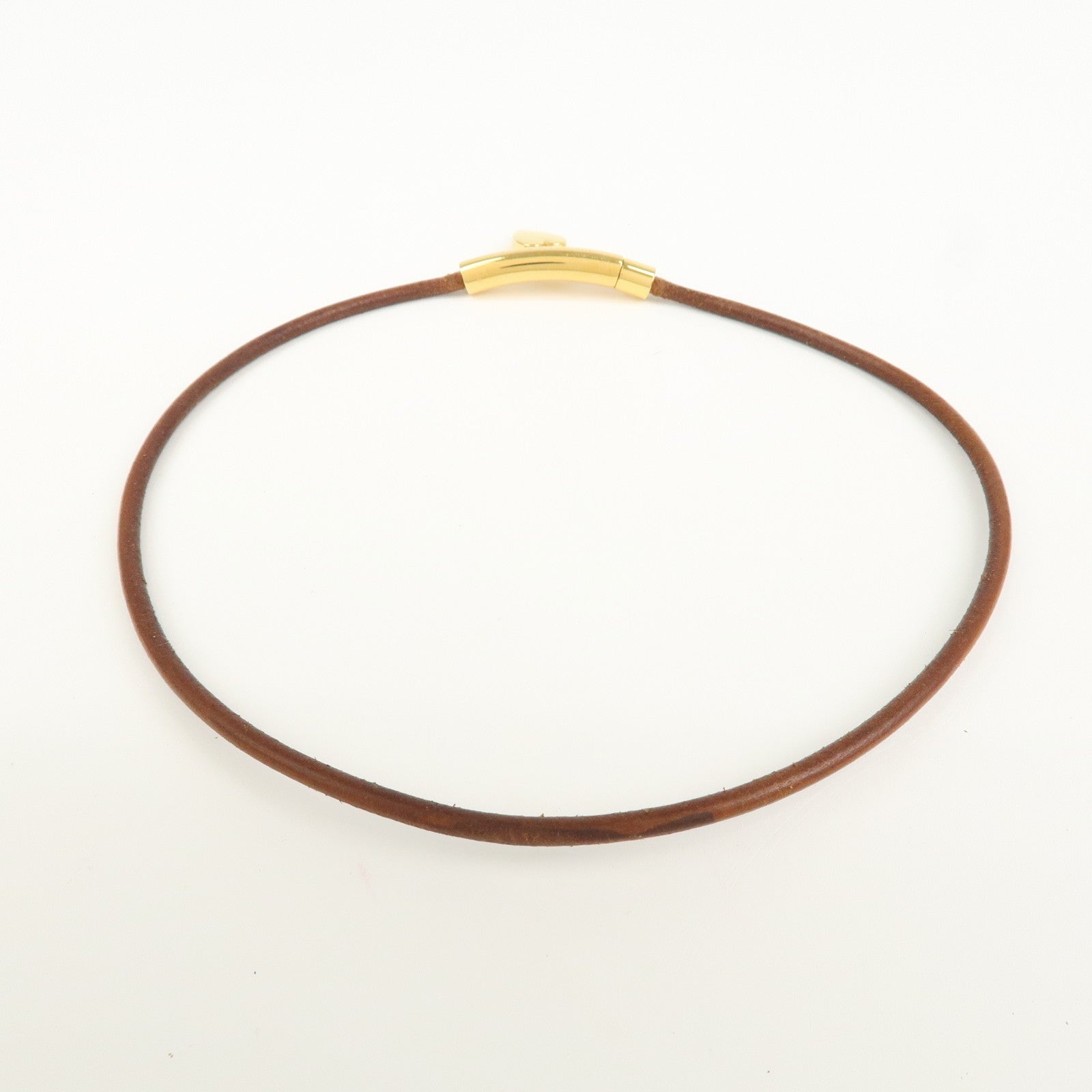 HERMES Leather Viviride Coeur Heart Cadena Necklace Choker Gold