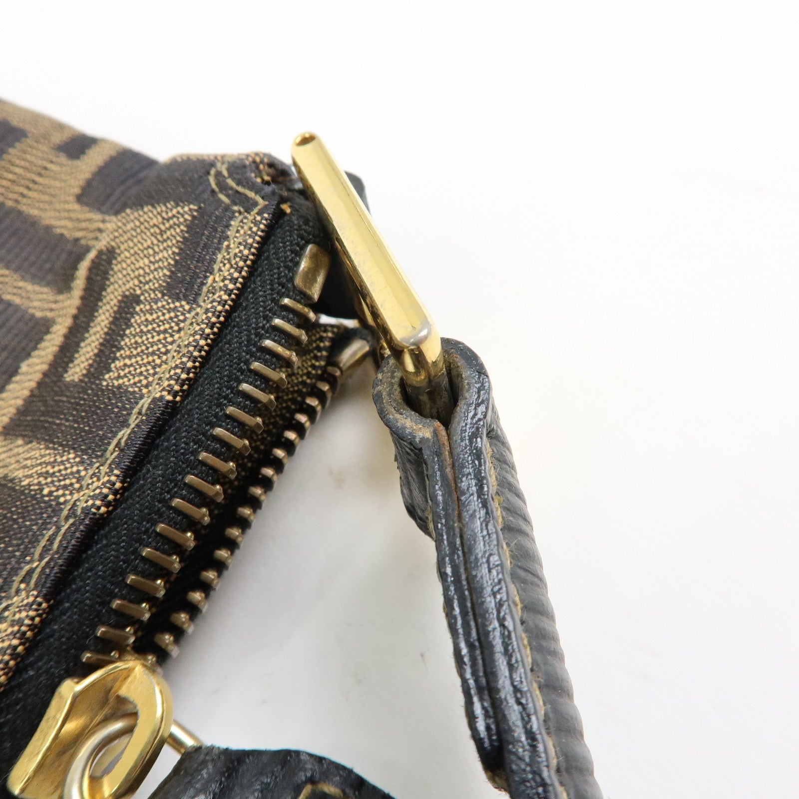 FENDI Zucca Canvas Leather Shoulder Bag Hand Bag Brown Black