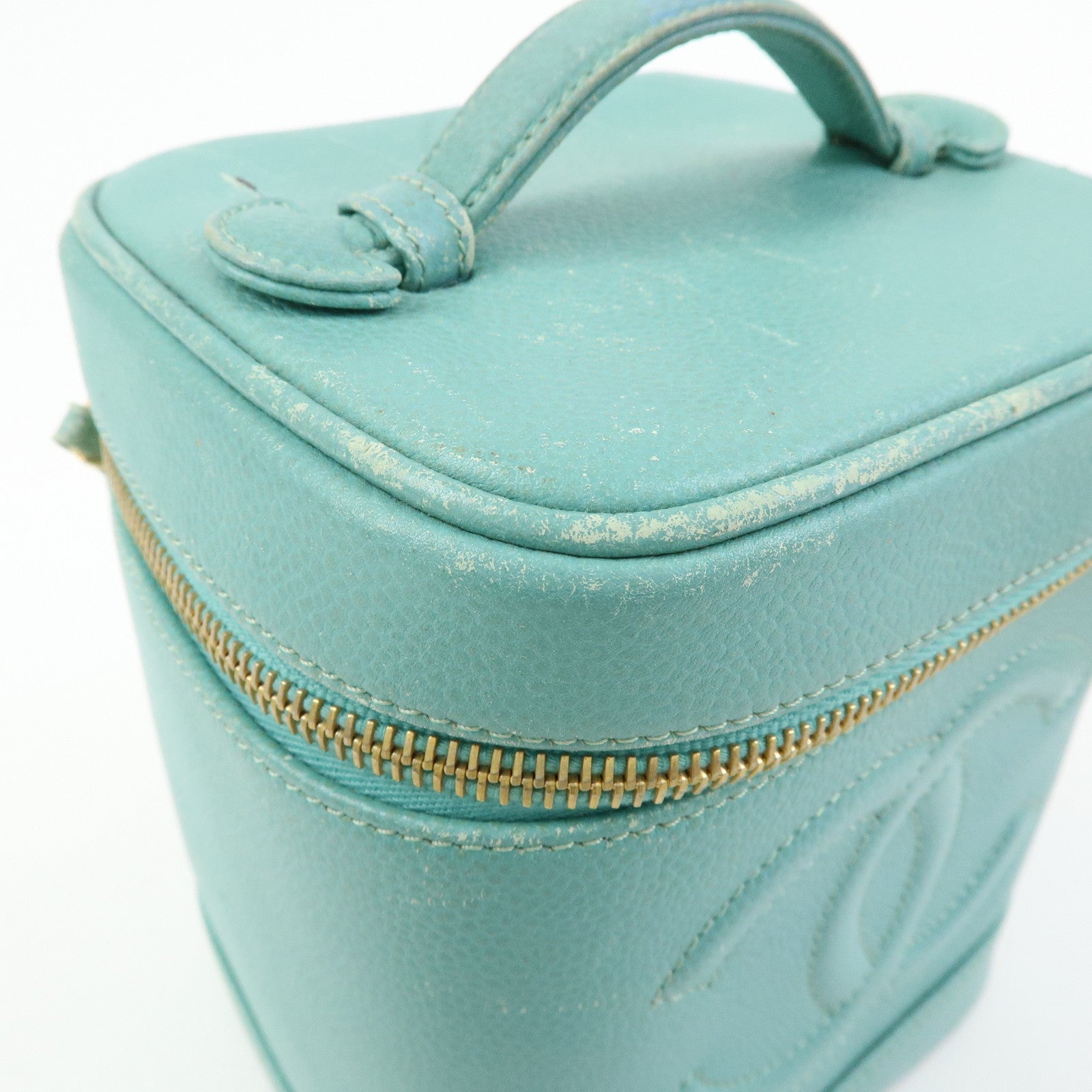CHANEL COCO Mark Caviarskin Vanity Bag Hand Bag Light Blue A01998