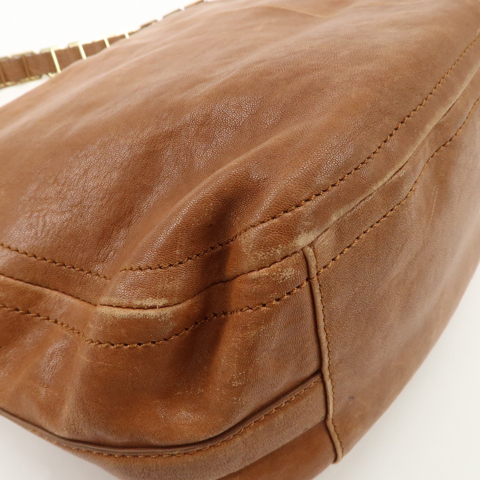 TORY BURCH Leather Shoulder Bag Brown Gold Hardware Used