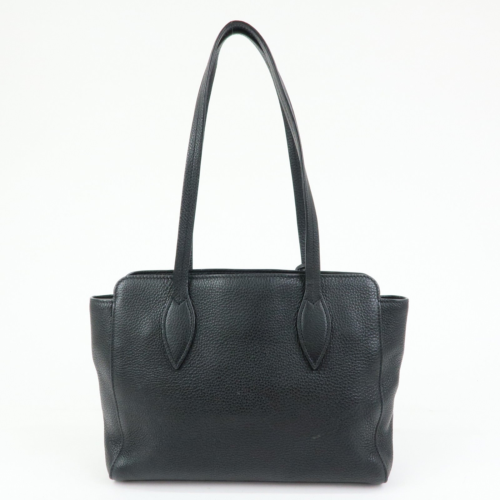 PRADA Logo Grain Calf Leather Tote Bag Shoulder Bag Black 1BG112