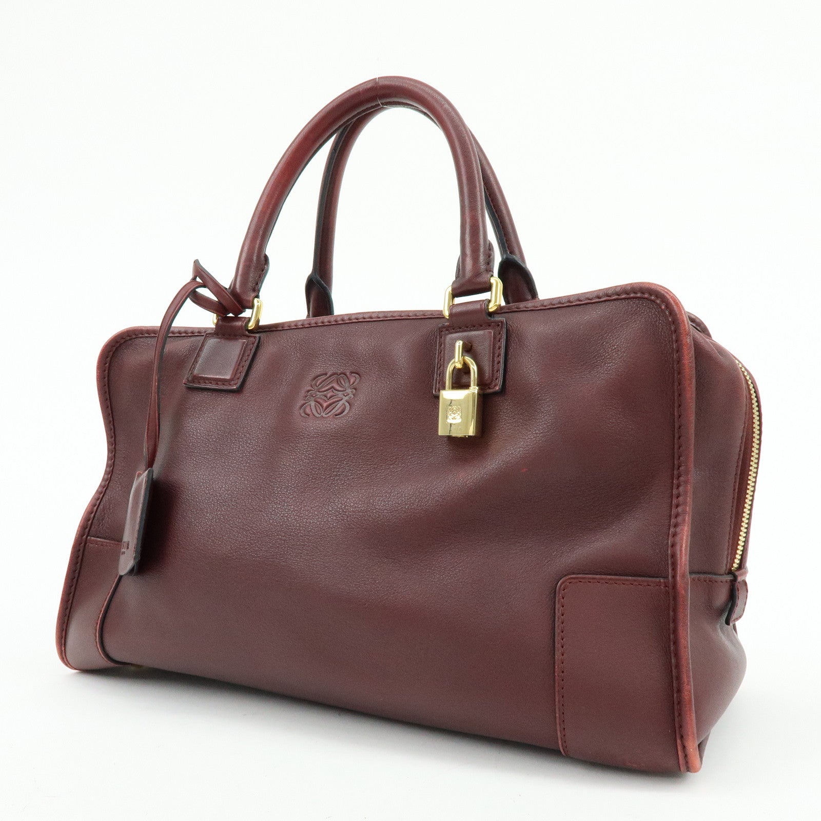 LOEWE Anagram Amazona 36 Calf Leather Hand Bag Boston Bag Wine Red