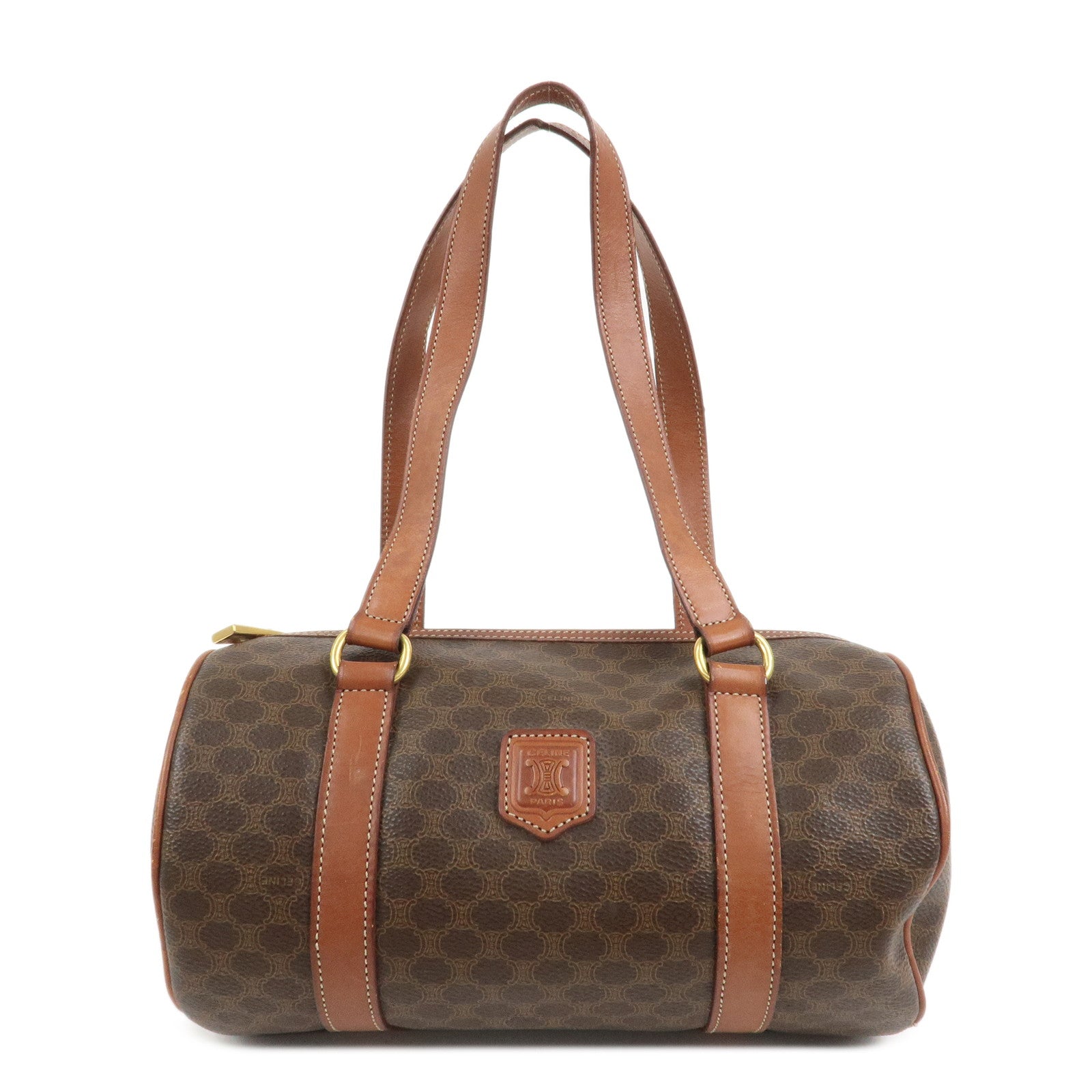 CELINE Macadam PVC Leather Hand Bag Boston Bag Brown