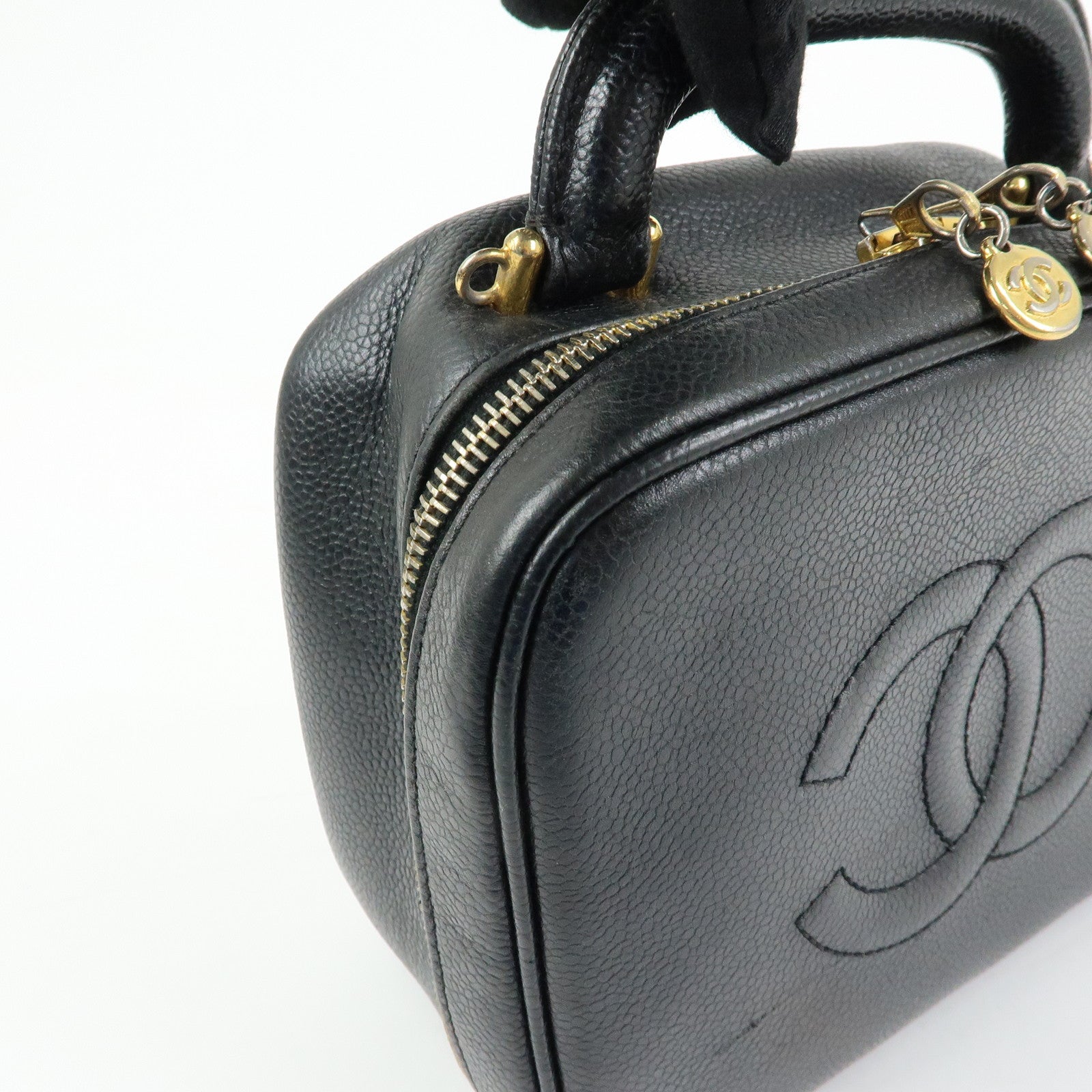 CHANEL COCO Mark Caviarskin 2Way Bag Cosmetic Bag Black A07061
