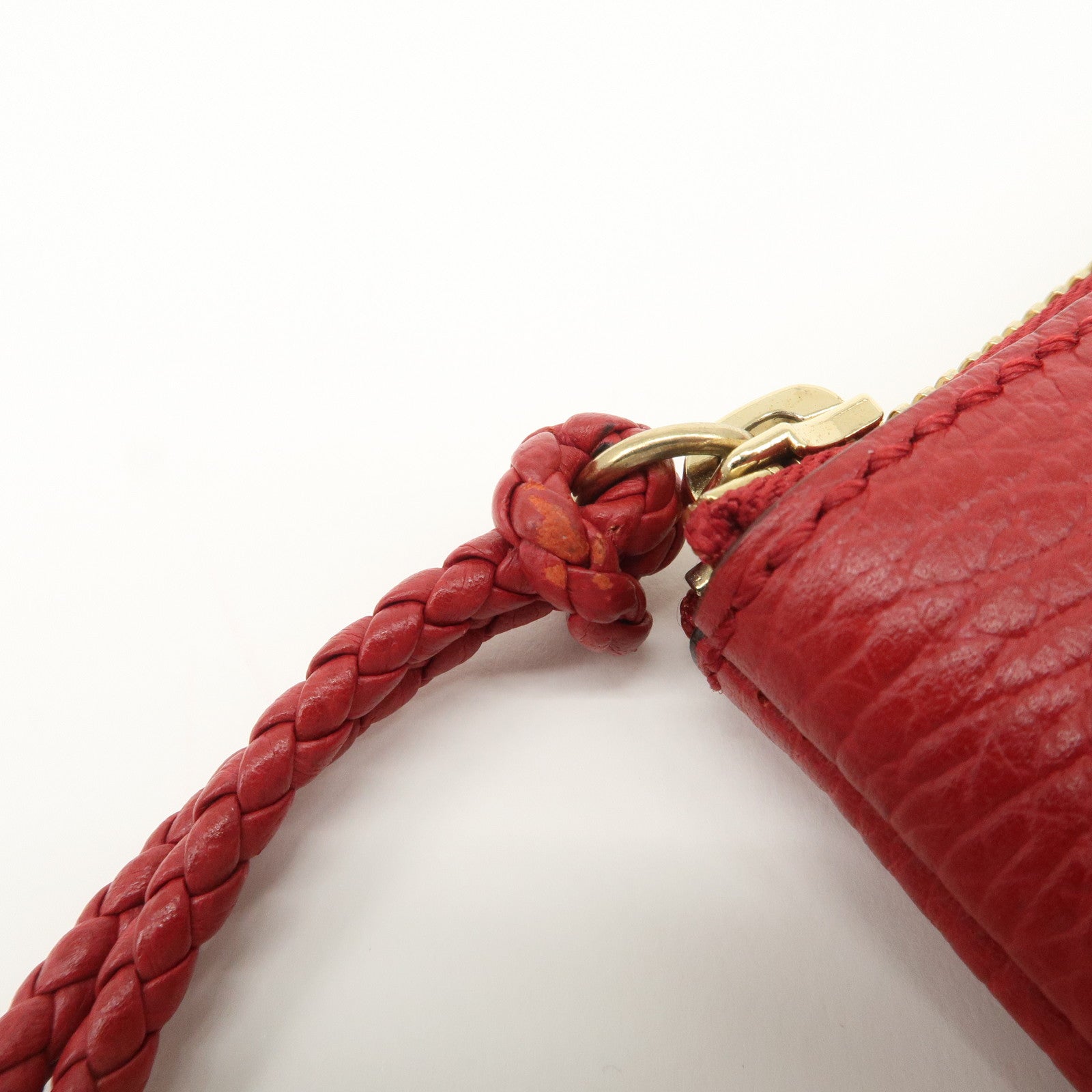 GUCCI Bamboo Leather Clutch Bag Pouch Red 449652