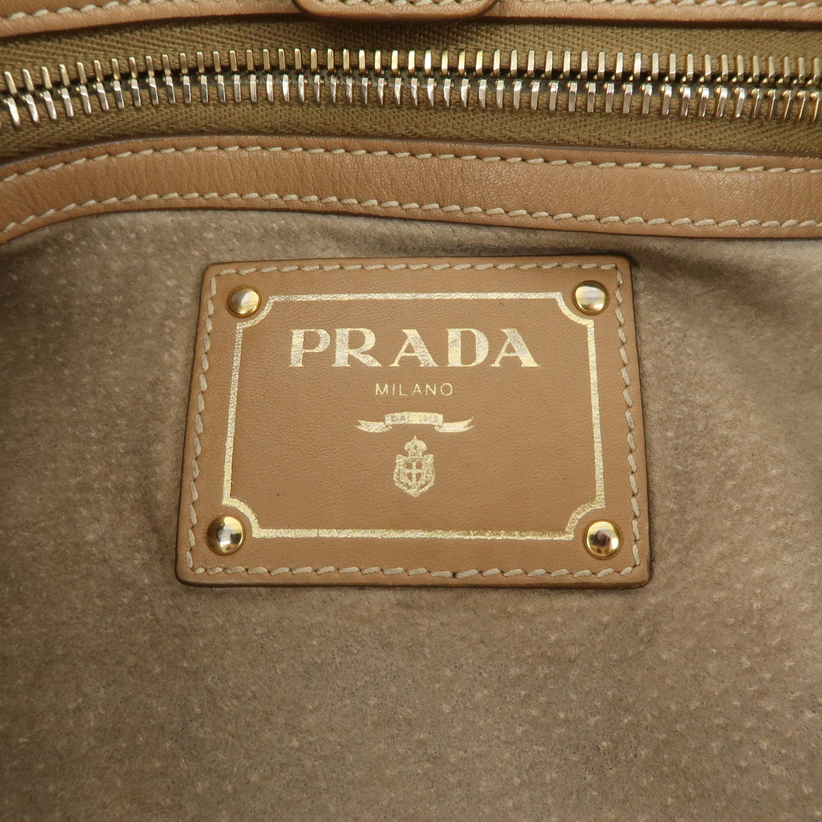 PRADA Leather Shoulder Bag Hand Bag Shoulder Bag Beige Gold BR4691 Used