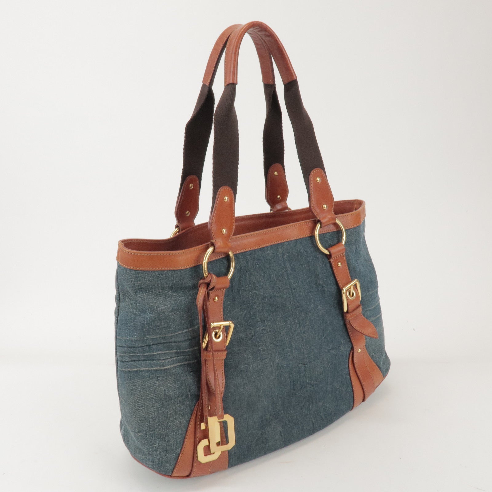 Dolce&Gabbana Denim Leather Tote Bag Shoulder Bag Denim Brown