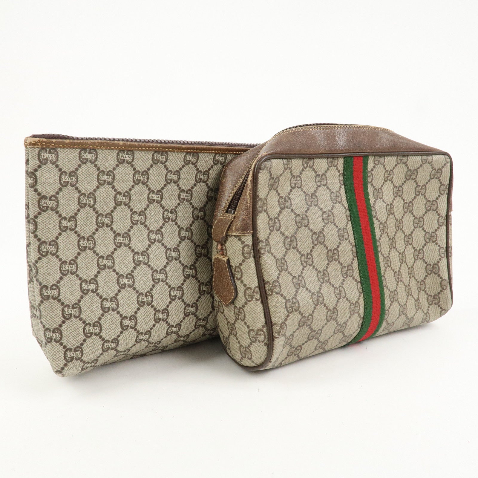 GUCCI  Set Of 2 GG Monogram Leather Clutch Bags Beige Brown