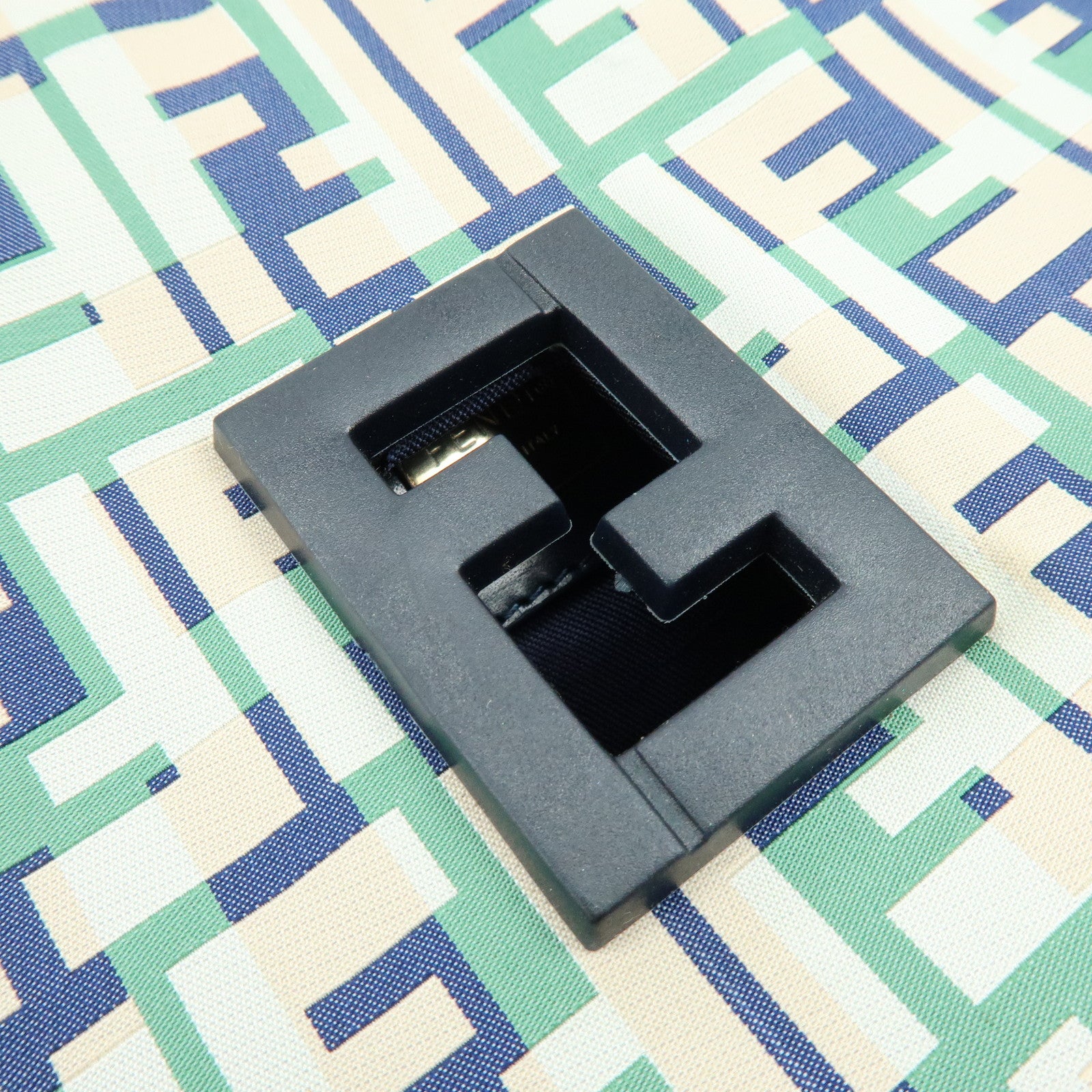 FENDI Zucca Nylon Leather Tote Bag Shoulder Bag Navy Green