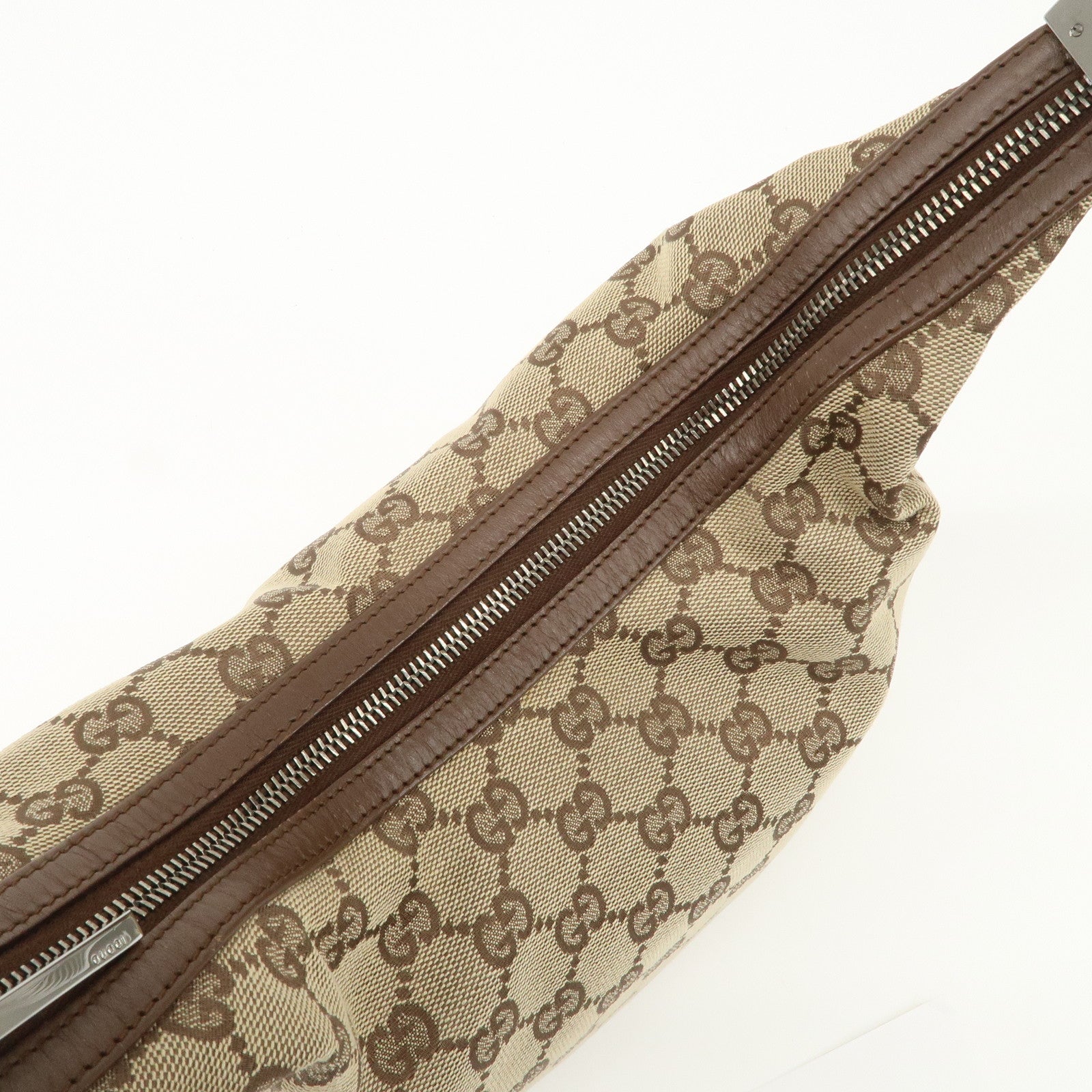 GUCCI GG Canvas Leather Shoulder Bag Beige Brown 203419 Used