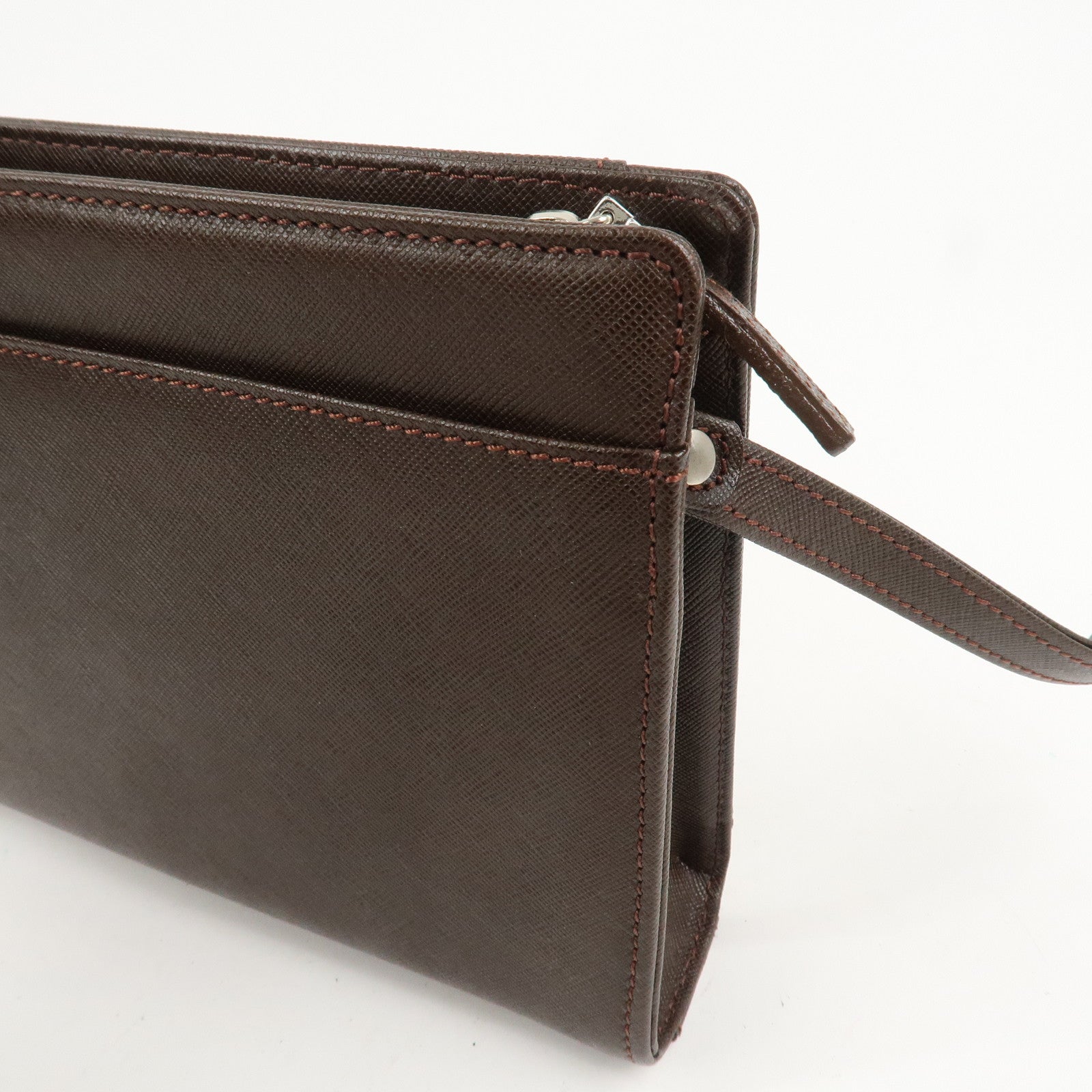 BURBERRY Leather Clutch Bag Hand Bag Pouch Brown